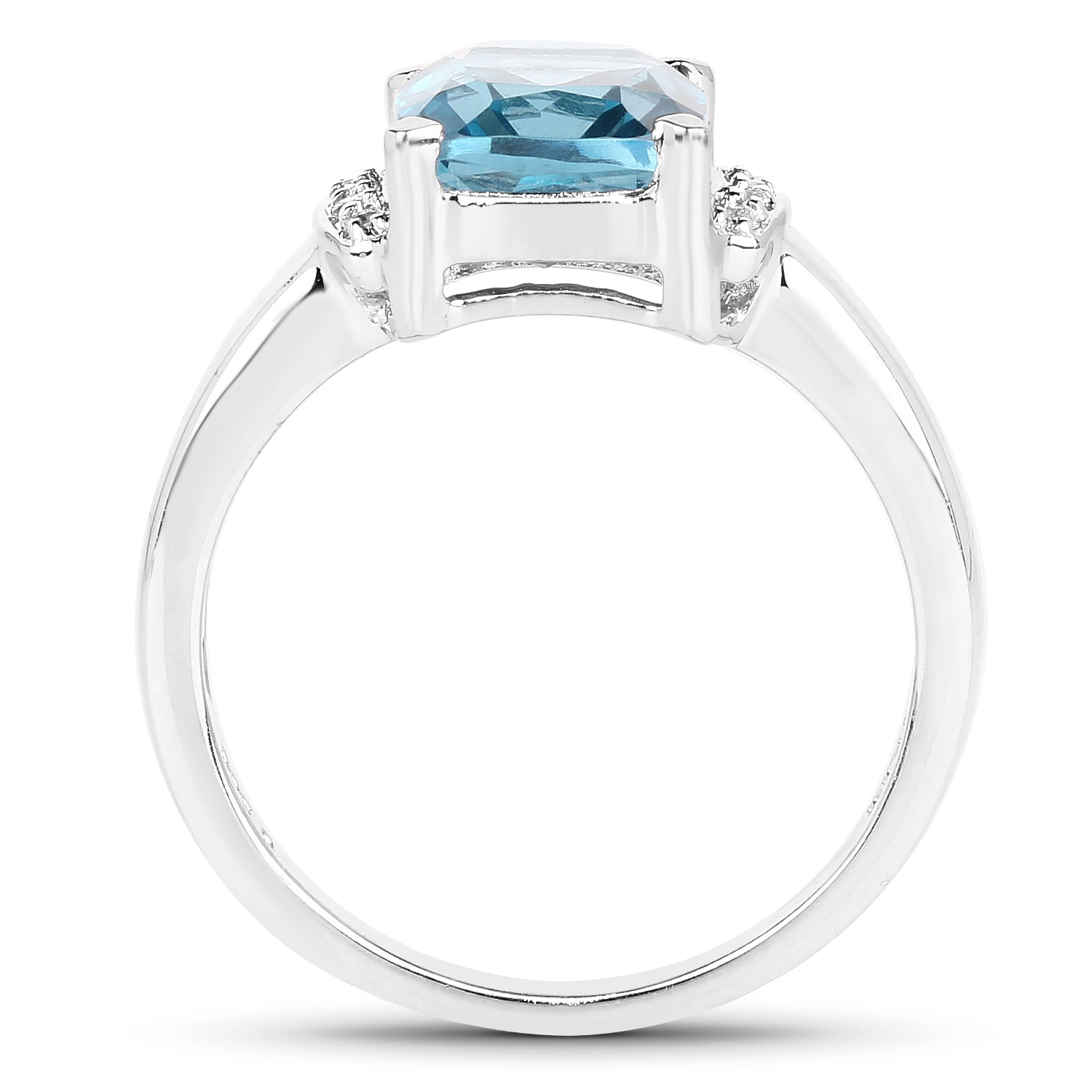 Bague en argent sterling .925 K, topaze bleue londonienne véritable et topaze blanche de 3,55 carat