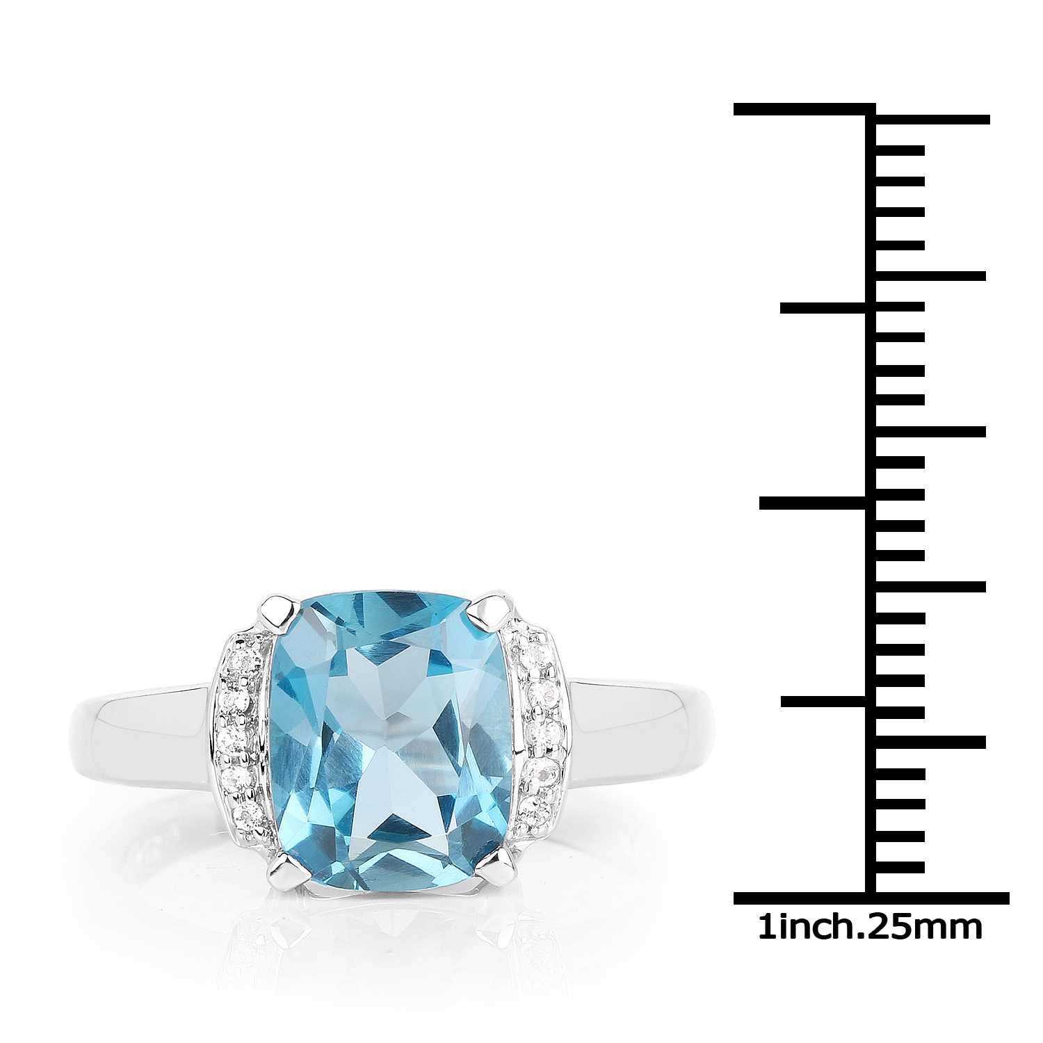 Bague en argent sterling .925 K, topaze bleue londonienne véritable et topaze blanche de 3,55 carat