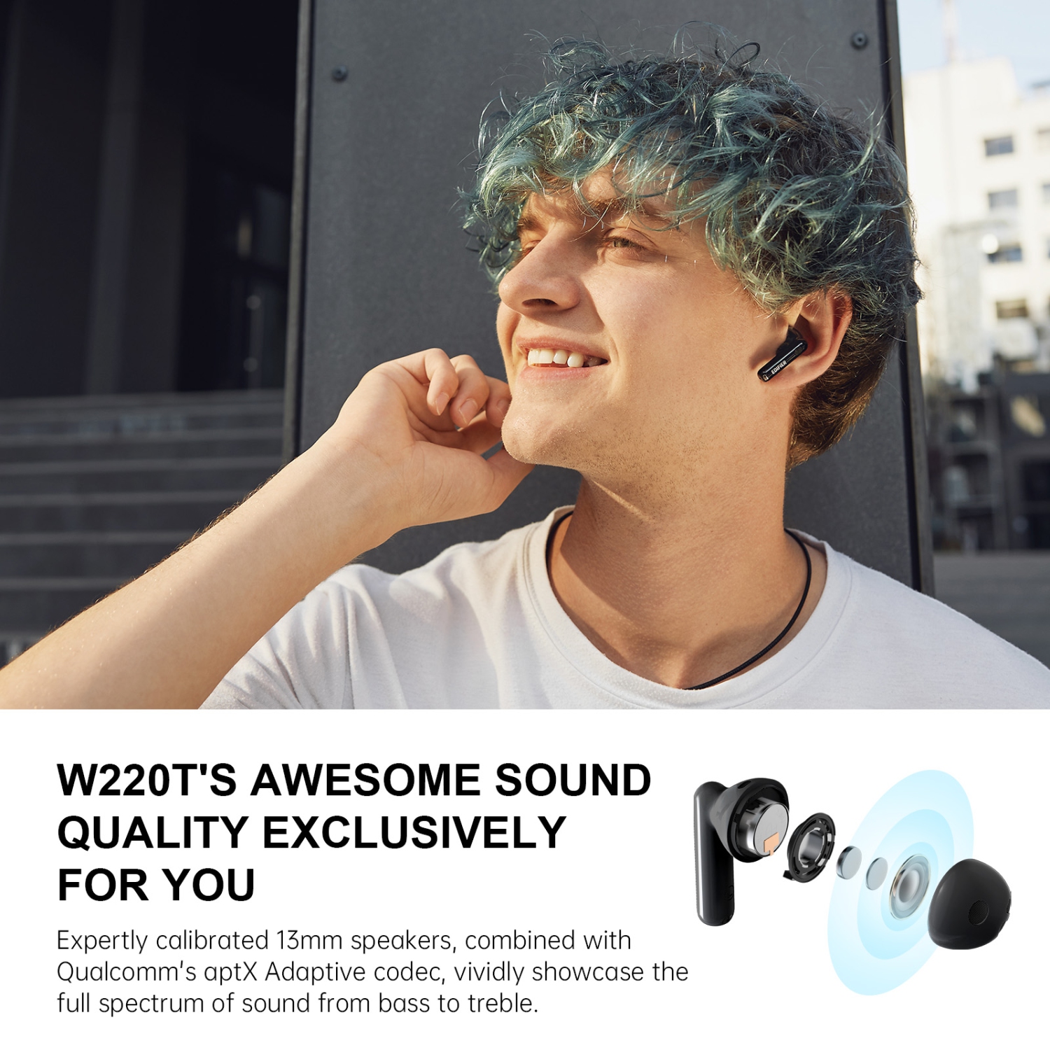 Edifier W220T True Wireless Earbuds, IP54 Bluetooth Waterproof with Immersive Sound & 4 Noise Cancelling Mics for Clear Calls - Black