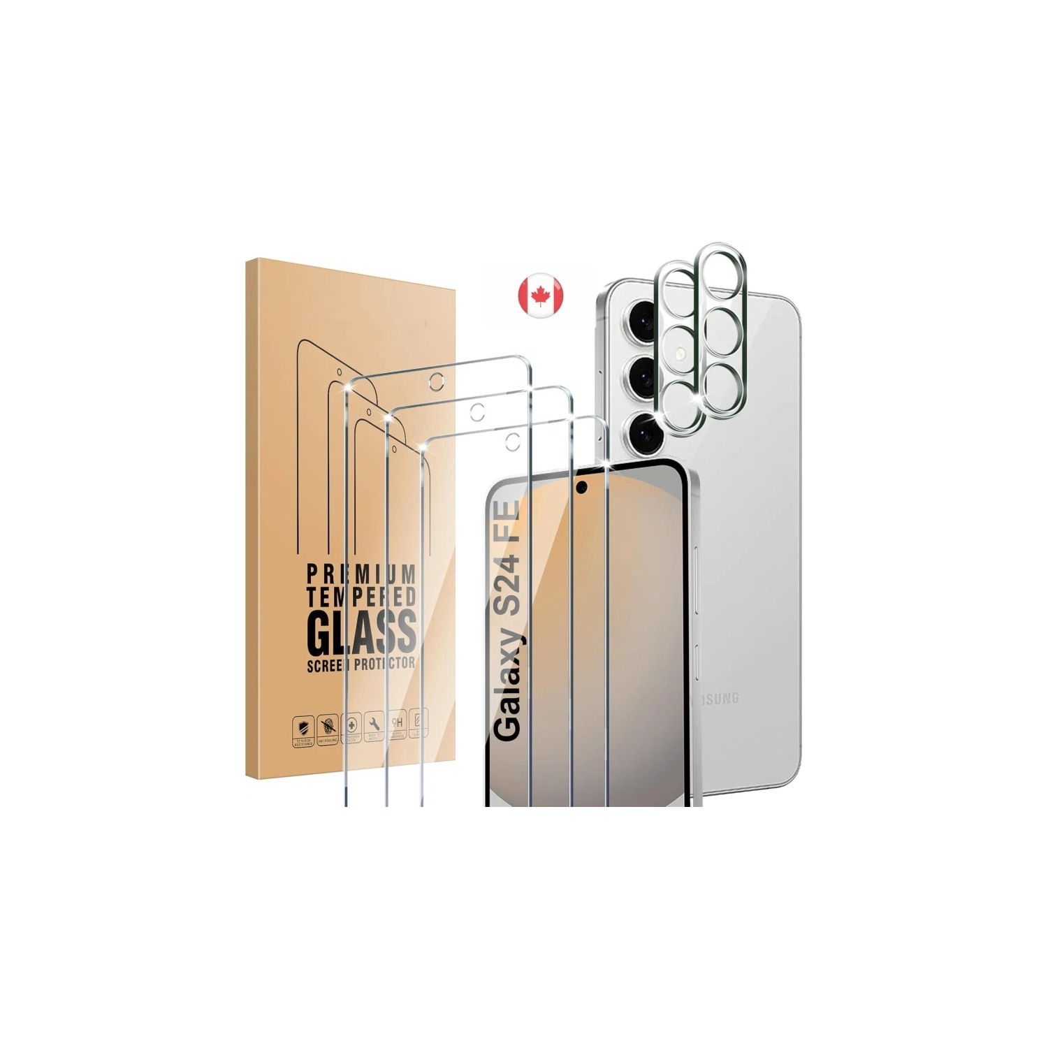 Samsung Galaxy S24 FE 5G Screen Protector 6.7" - 3-Pack Tempered Glass + 2 Camera Lens Protectors, 9H Hardness, No Bubbles, 99.99% HD Clarity