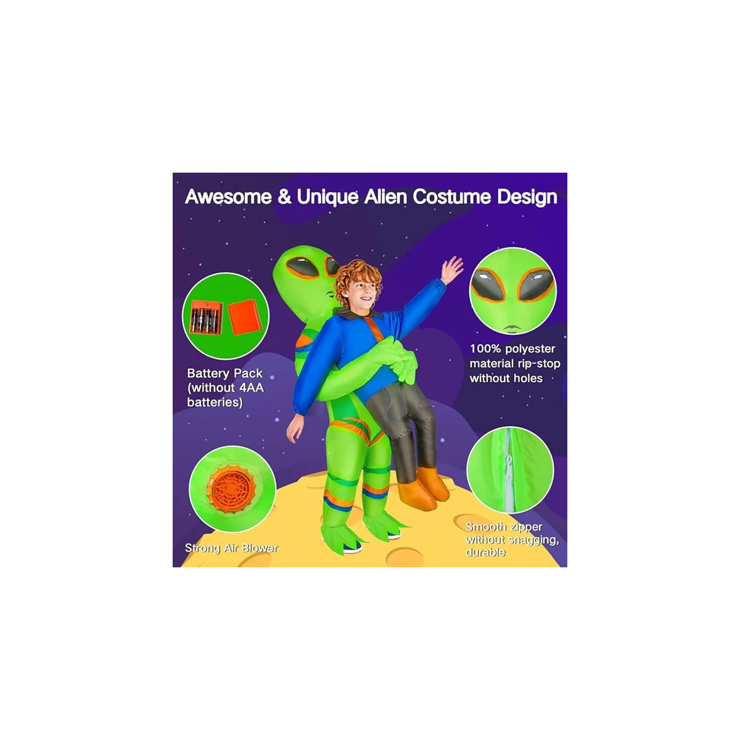 Costume d'extraterrestre gonflable - costume d'extraterrestre Blow Up pour Halloween - pour adultes de 5,3 pi à 6,2 pi