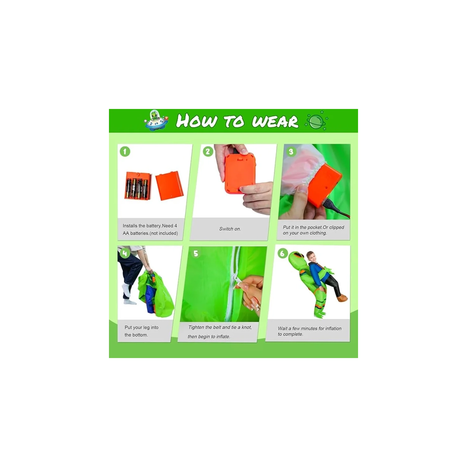 Costume d'extraterrestre gonflable - costume d'extraterrestre Blow Up pour Halloween - pour adultes de 5,3 pi à 6,2 pi