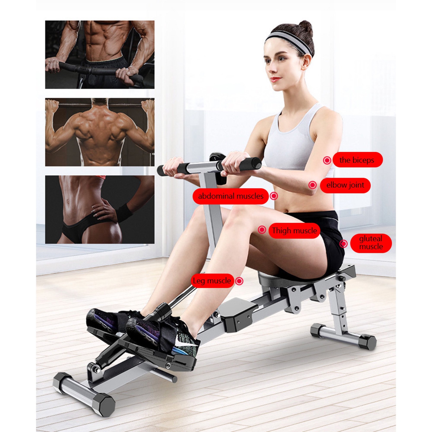 TOPTENG Folding Mute Single Bar Rowing Machine Rower Exercise for Home Cardio Workouts