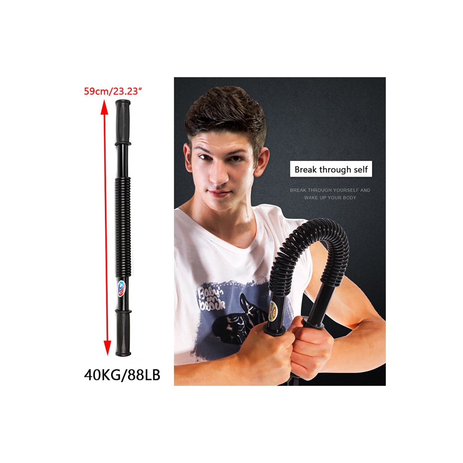 TOPTENG Heavy Duty Spring Chest Power Bar Twister Upper Body Arms Strength Training 88.18lbs Black