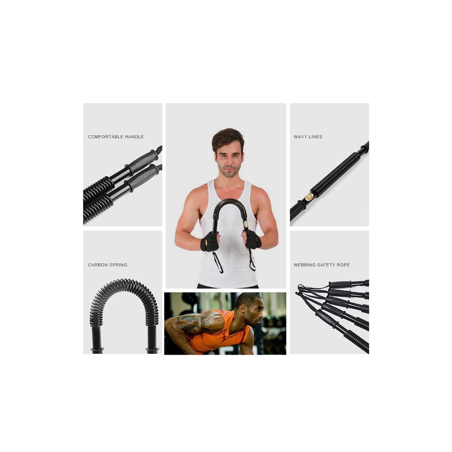 TOPTENG Heavy Duty Spring Chest Power Bar Twister Upper Body Arms Strength Training 88.18lbs Black