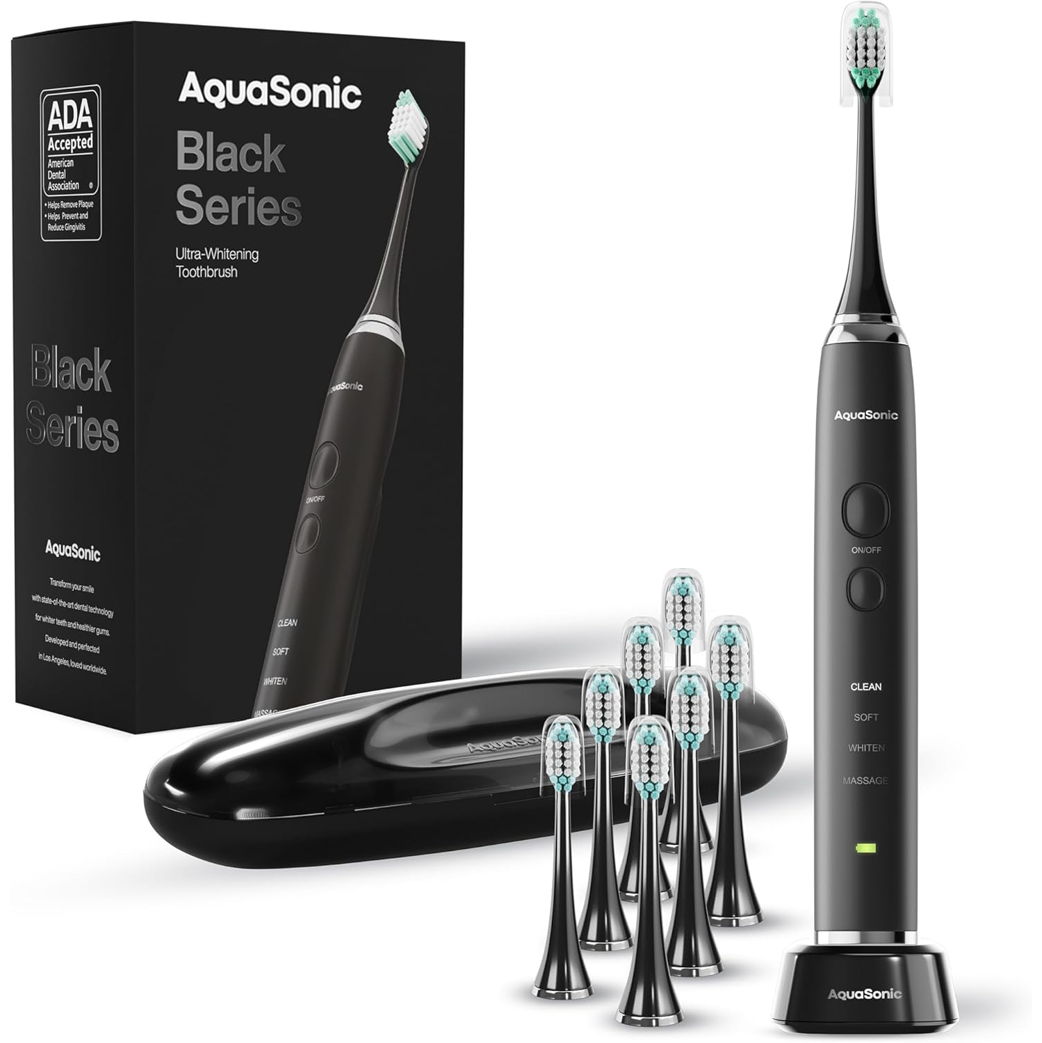 Aquasonic 4 Modes w Smart Timer Ultra Whitening Toothbrush, Black