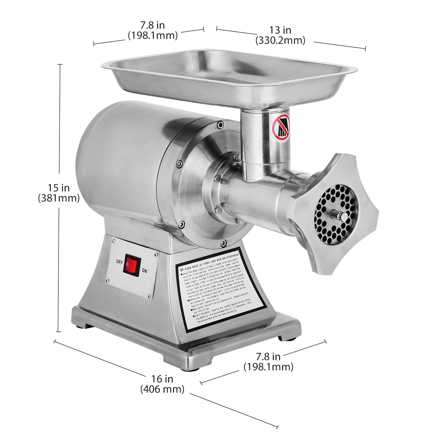 GR-PD12 Meat Grinder Commercial | Electric Minced Meat Maker | Stainless Steel Meat Chopper | 110V