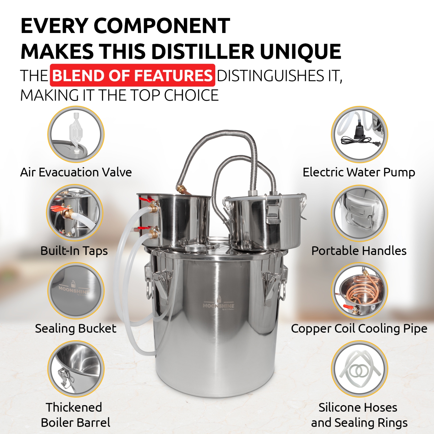 A-FCSA-10 Détergent à vin d'alcool | Moonshine Still | Distillateur d'alcool à l'eau | 10&nbsp;L de 2,5 gallons