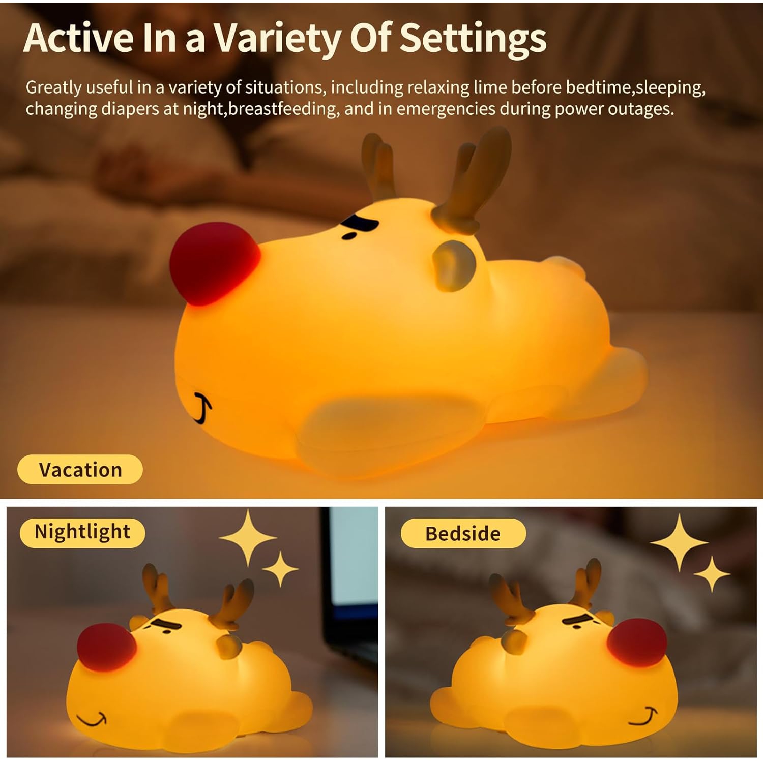 YOULIGHTS Kids Night Light - Silicone Dimmable, Rechargeable Toddler Night Light with Cute Reindeer Design, Safe Baby Night Light for Bedroom,