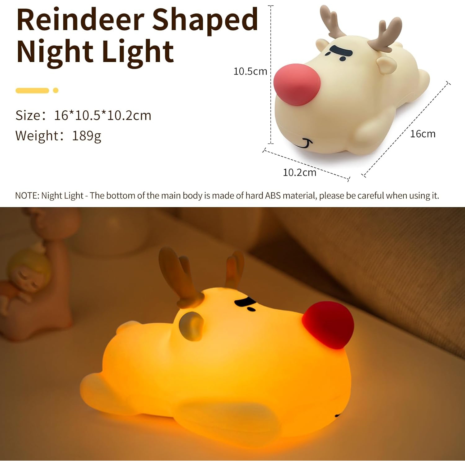 YOULIGHTS Kids Night Light - Silicone Dimmable, Rechargeable Toddler Night Light with Cute Reindeer Design, Safe Baby Night Light for Bedroom,