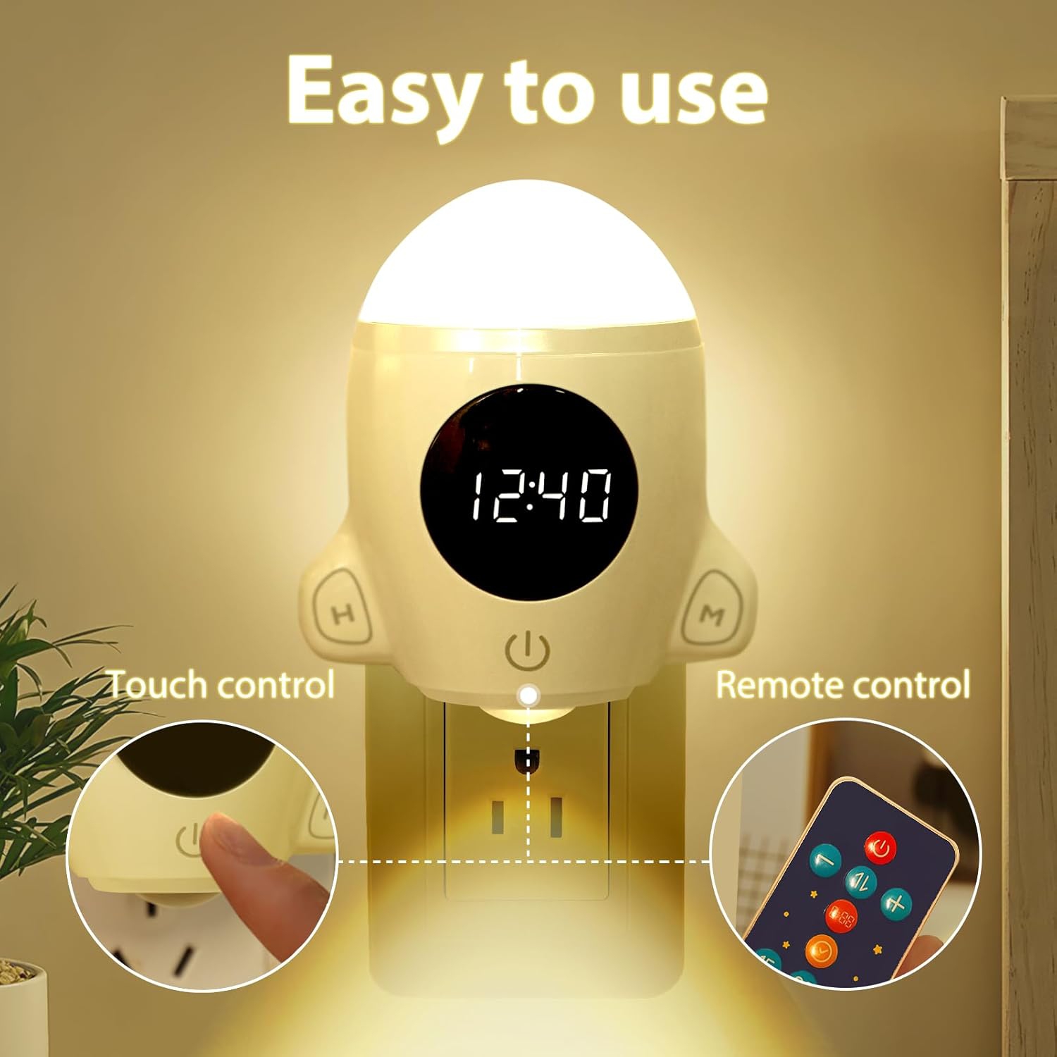 YOULIGHTS 1pcs-Bathroom Night Light, Plugin LED Wall Space Lights with Remote & Touch Control, Adjustable Brightness, Kid Gifts Ideas Fun Space