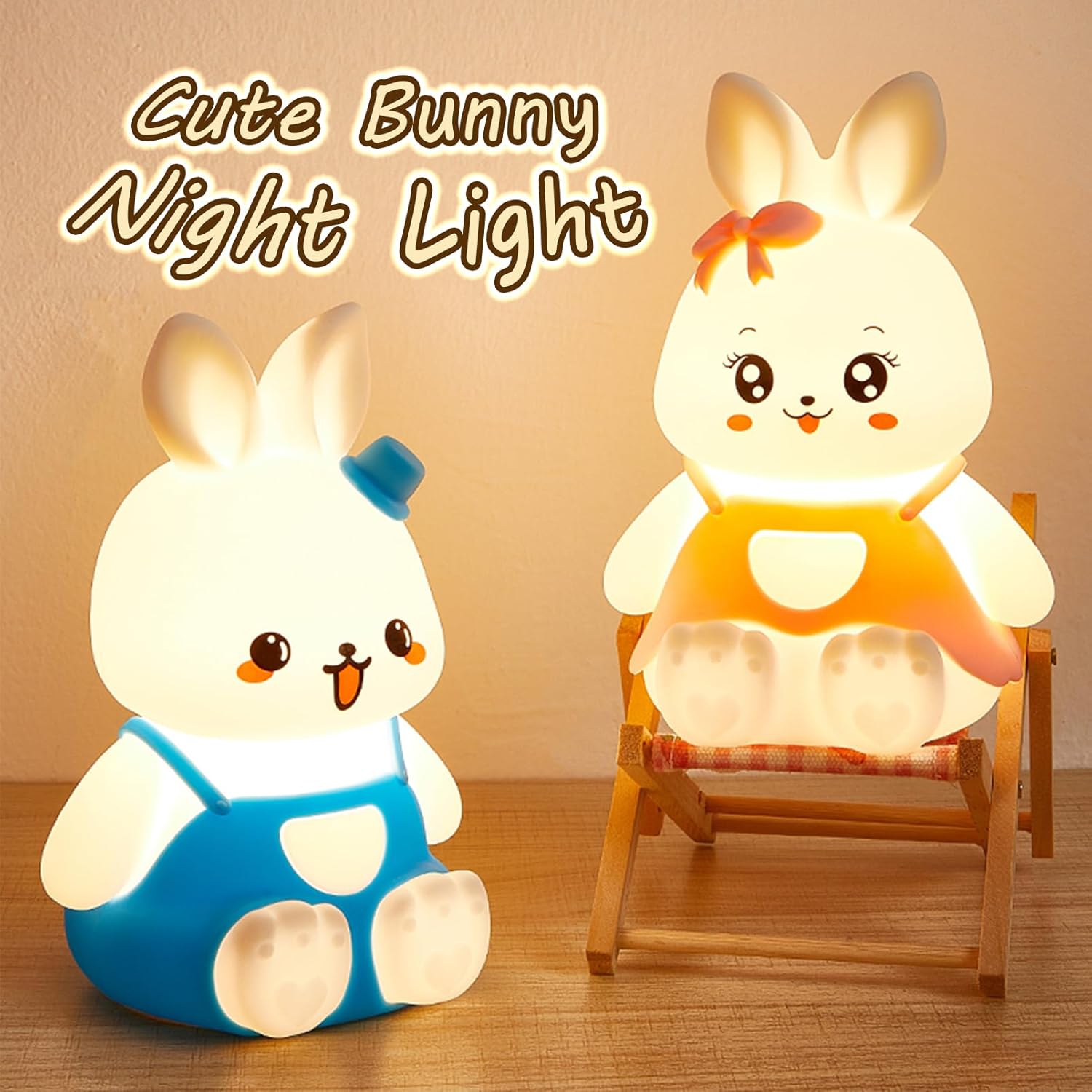 Night Light for Kids Bunny Lamp,Cute Night Light for Girls,Rechargeable Baby Nursery Night Light Toddler Nightlight for Bedroom, Cute Gifts Animal