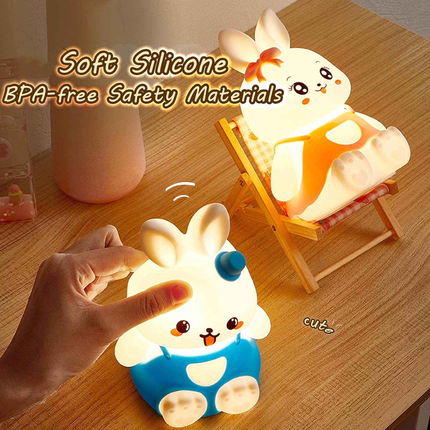 Night Light for Kids Bunny Lamp,Cute Night Light for Girls,Rechargeable Baby Nursery Night Light Toddler Nightlight for Bedroom, Cute Gifts Animal