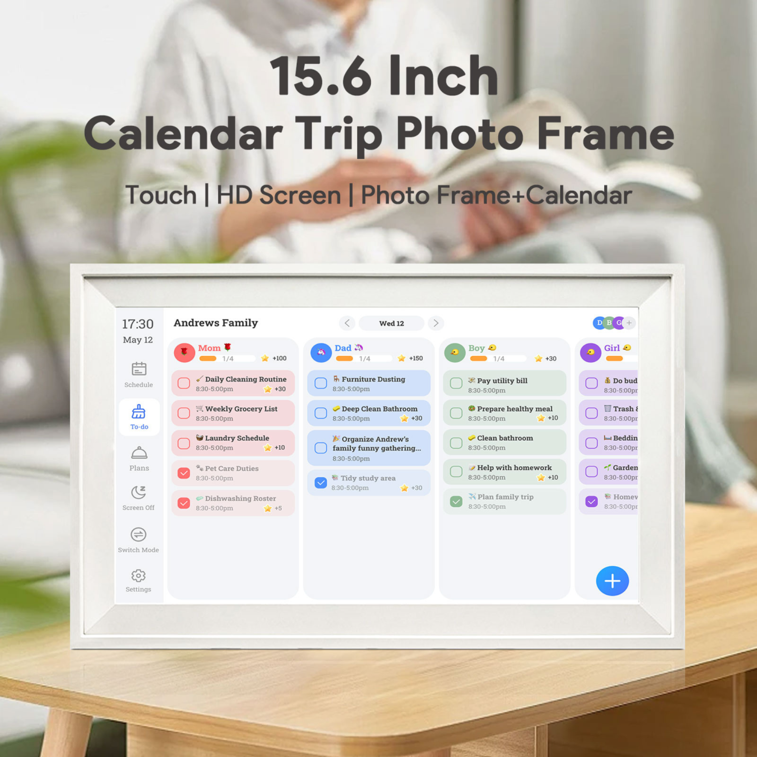TUTT 15.6” Smart Digital Calendar & Chore Chart | Photo and Video Frame | Smart Touchscreen Display Family Organizer + 128GB SanDisk