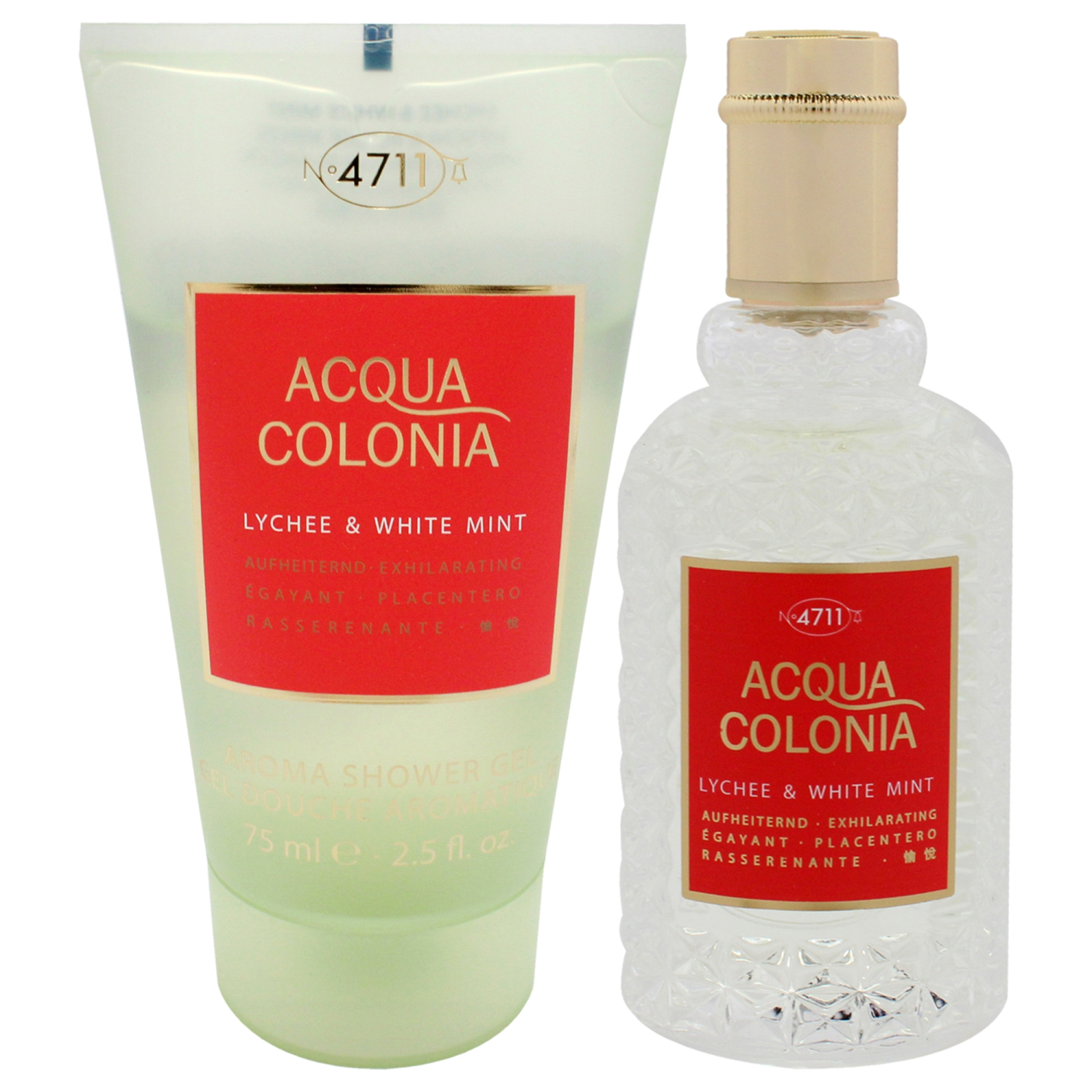 4711 Acqua Colonia Lychee and White Mint by Muelhens for Unisex - 2 Pc Gift Set 1.7oz EDC Spray, 2.5oz Shower Gel