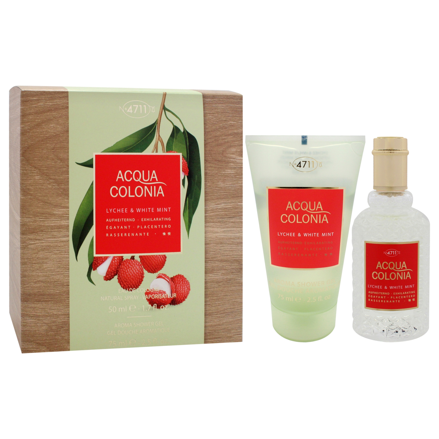 4711 Acqua Colonia Lychee and White Mint by Muelhens for Unisex - 2 Pc Gift Set 1.7oz EDC Spray, 2.5oz Shower Gel