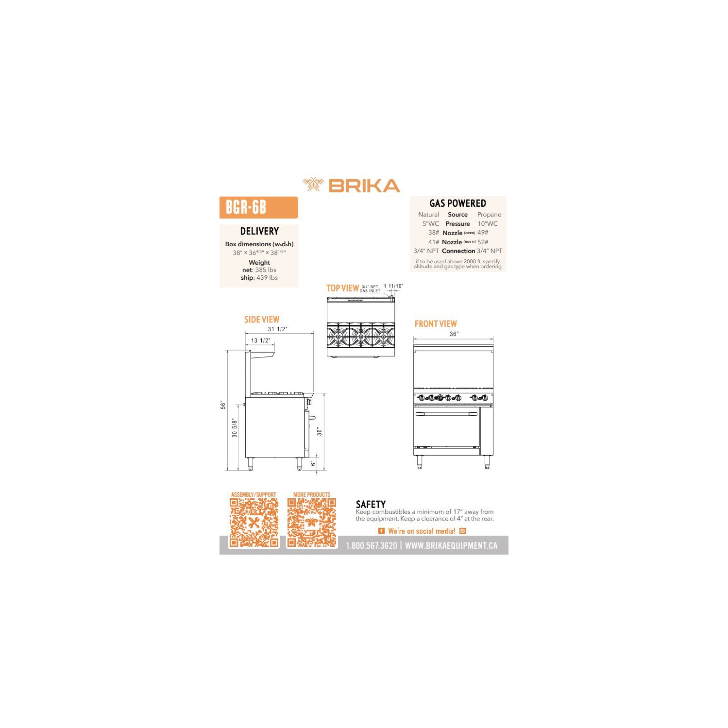 BRIKA BGR-6B Commercial 6 Burner Gas Range