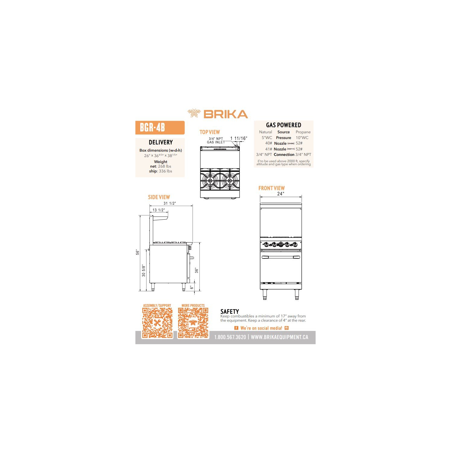 BRIKA BGR-4B 4 Burner Commercial Gas Range