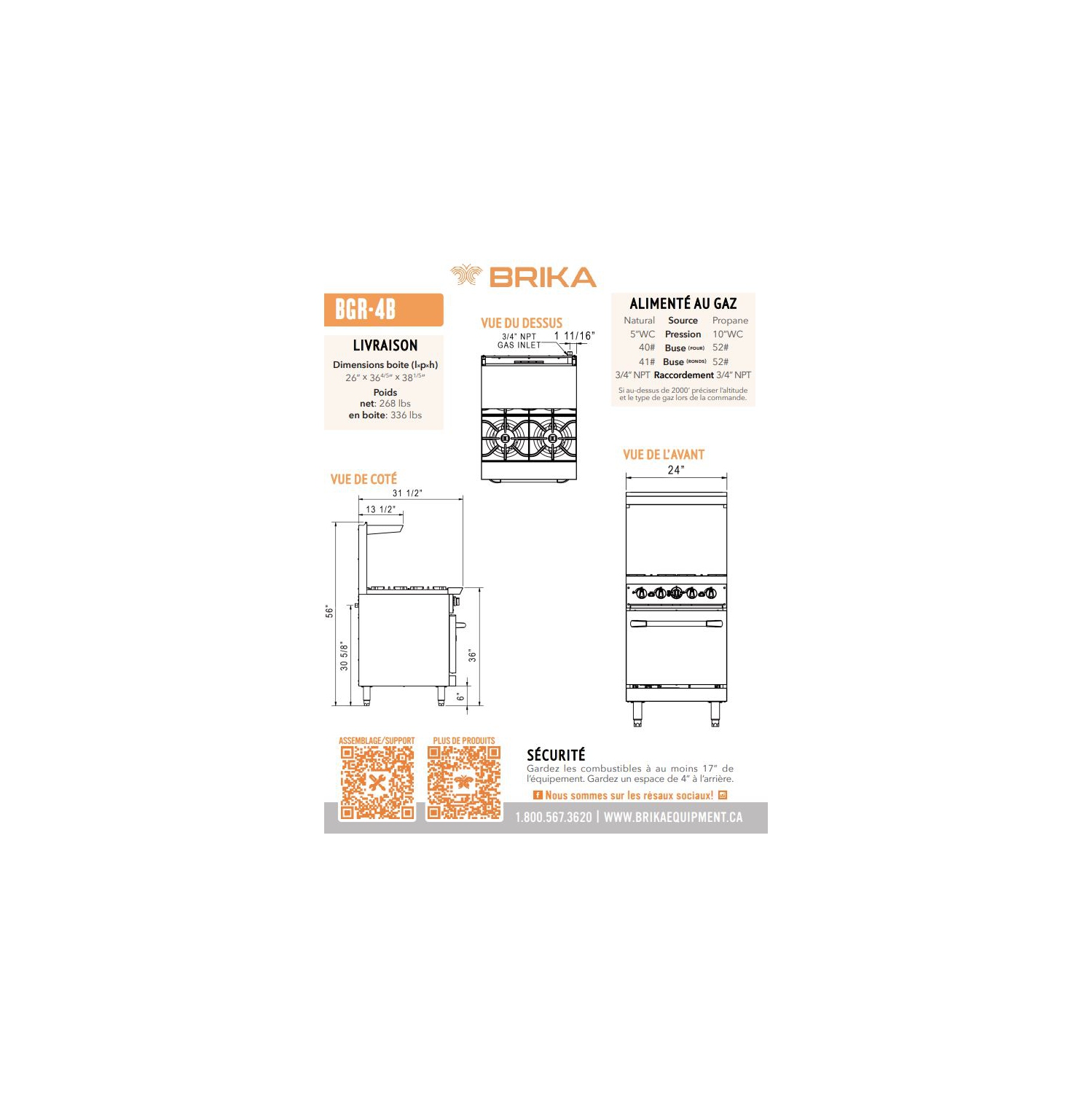 BRIKA BGR-4B 4 Burner Commercial Gas Range