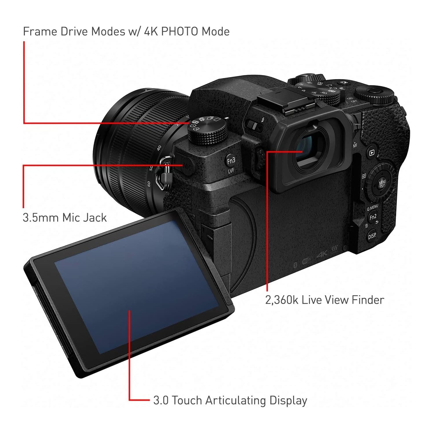 Refurbished - Panasonic LUMIX G95D 20.3 Megapixel Mirrorless Camera, 12-60mm F3.5-5.6 Micro Four Thirds Lens, 5-Axis Dual I.S. 2, 4K 24p 30p Video,