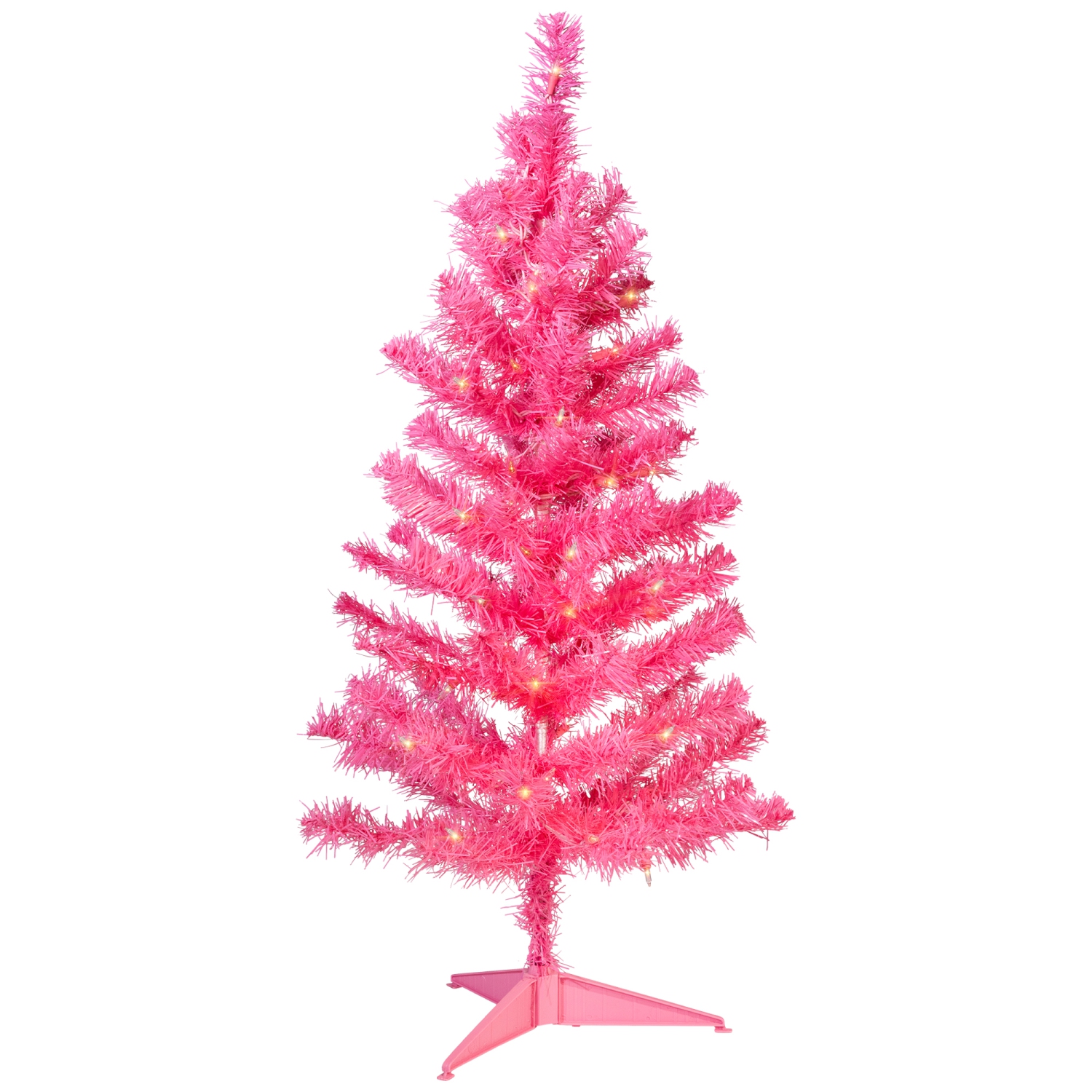Pre-Lit Tinsel Artificial Christmas Tree - 3' - Pink - Clear Lights