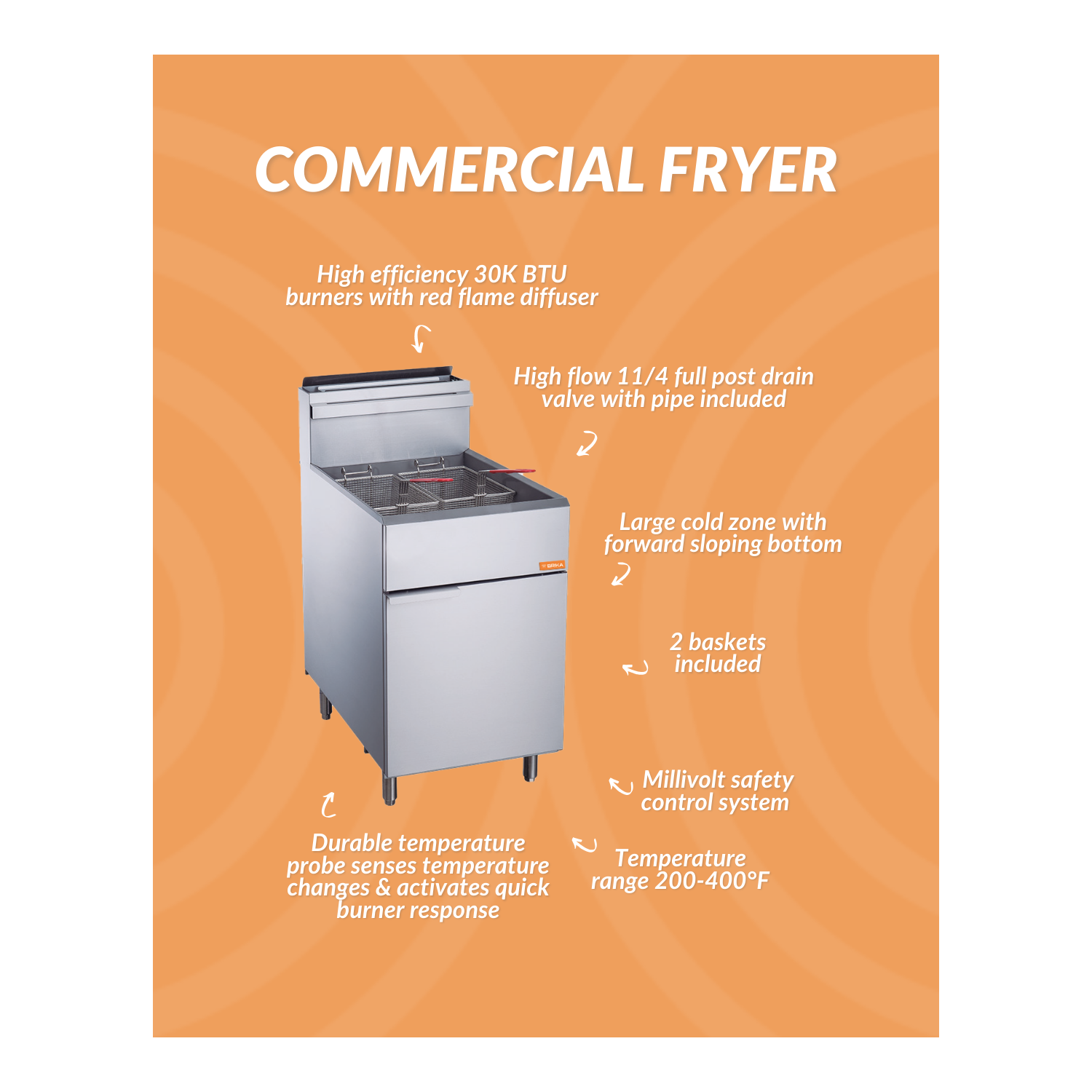BRIKA BFR-70-LPG Commercial Propane LPG Deep Fryer 70 lbs Oil Capacity 150 000 BTU