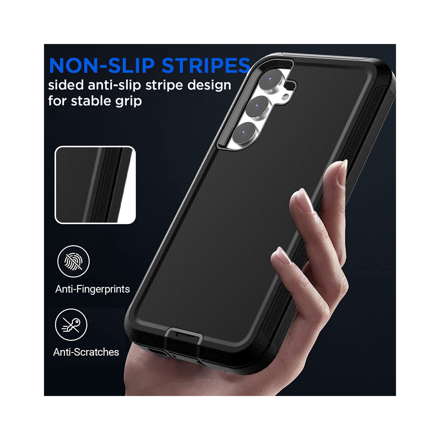 [CS] Triple 3 Layers Shockproof Heavy Duty Defender Hard Case for Samsung Galaxy S24 FE, Grey