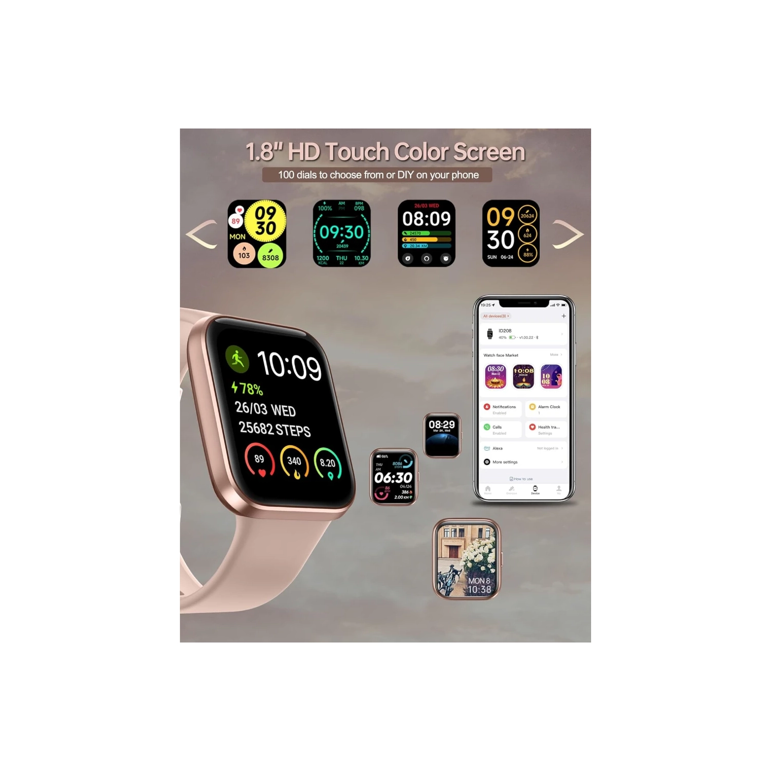 Smart Watch for Women with Call Function, 1.8" Touchscreen Fitness Tracker, Heart Rate, Blood Oxygen, Sleep Monitor, Alexa Built-in, IP68 Waterproof,