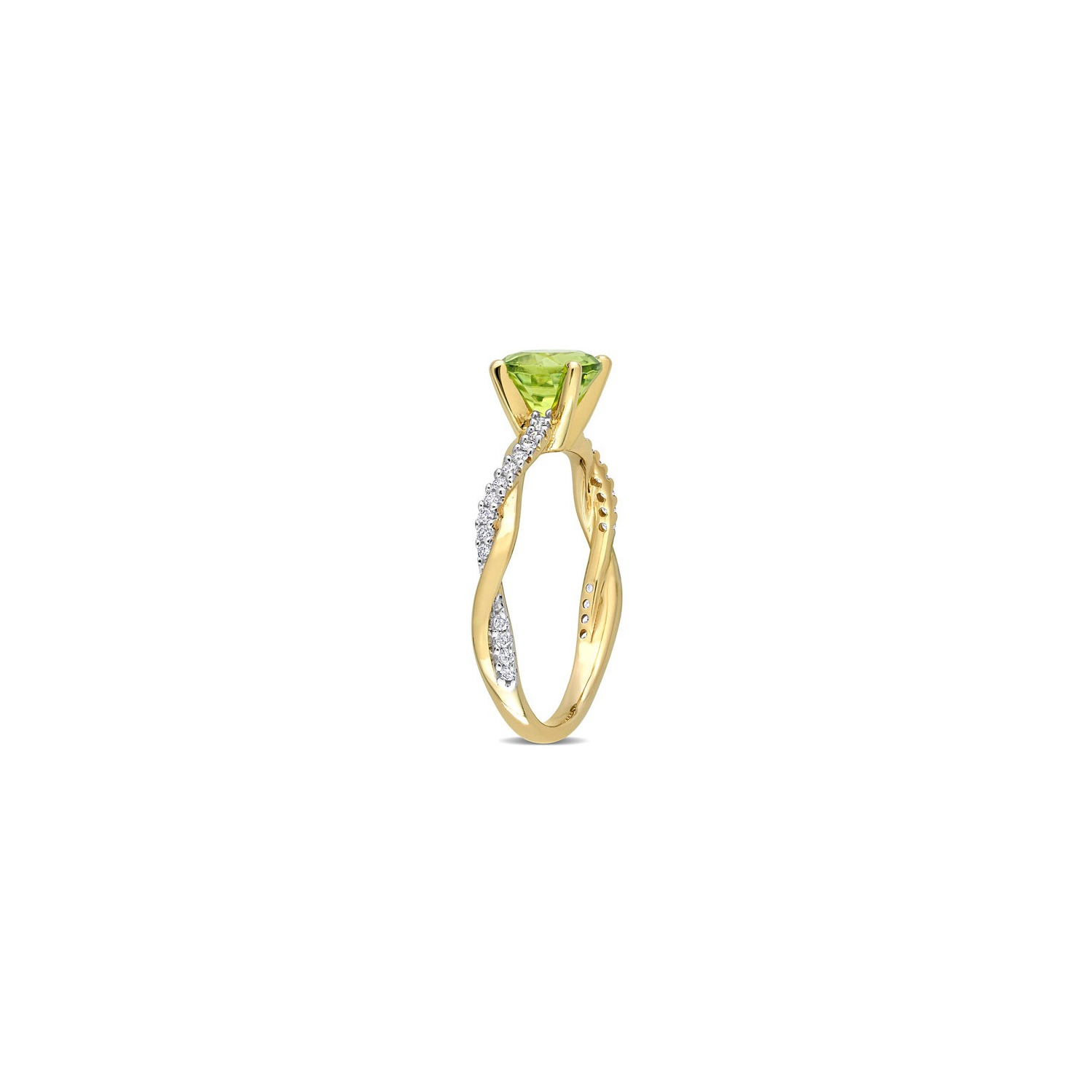 1.10 Carat Peridot Crossover Ring in 14K Yellow Gold with Diamonds