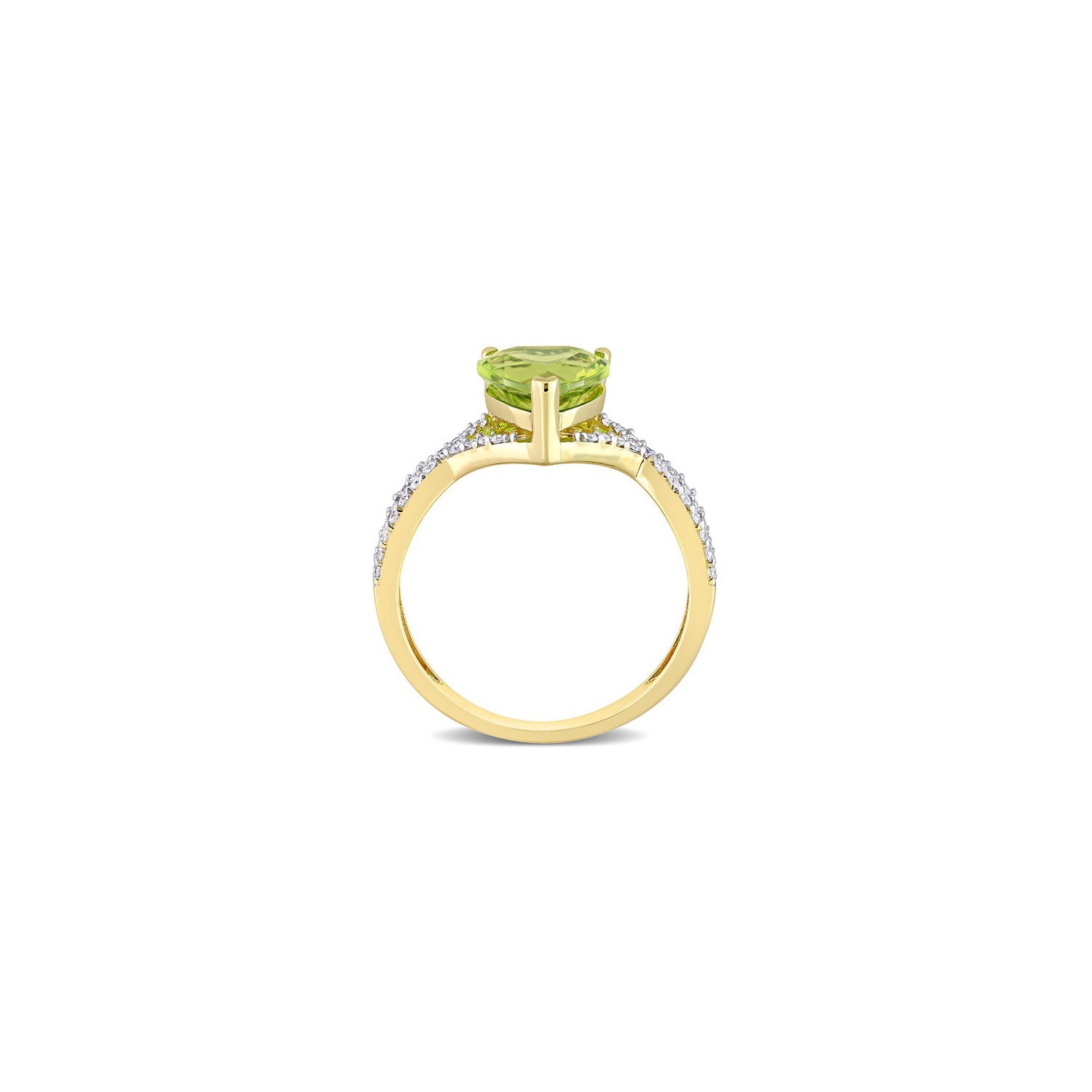 1.10 Carat Peridot Crossover Ring in 14K Yellow Gold with Diamonds