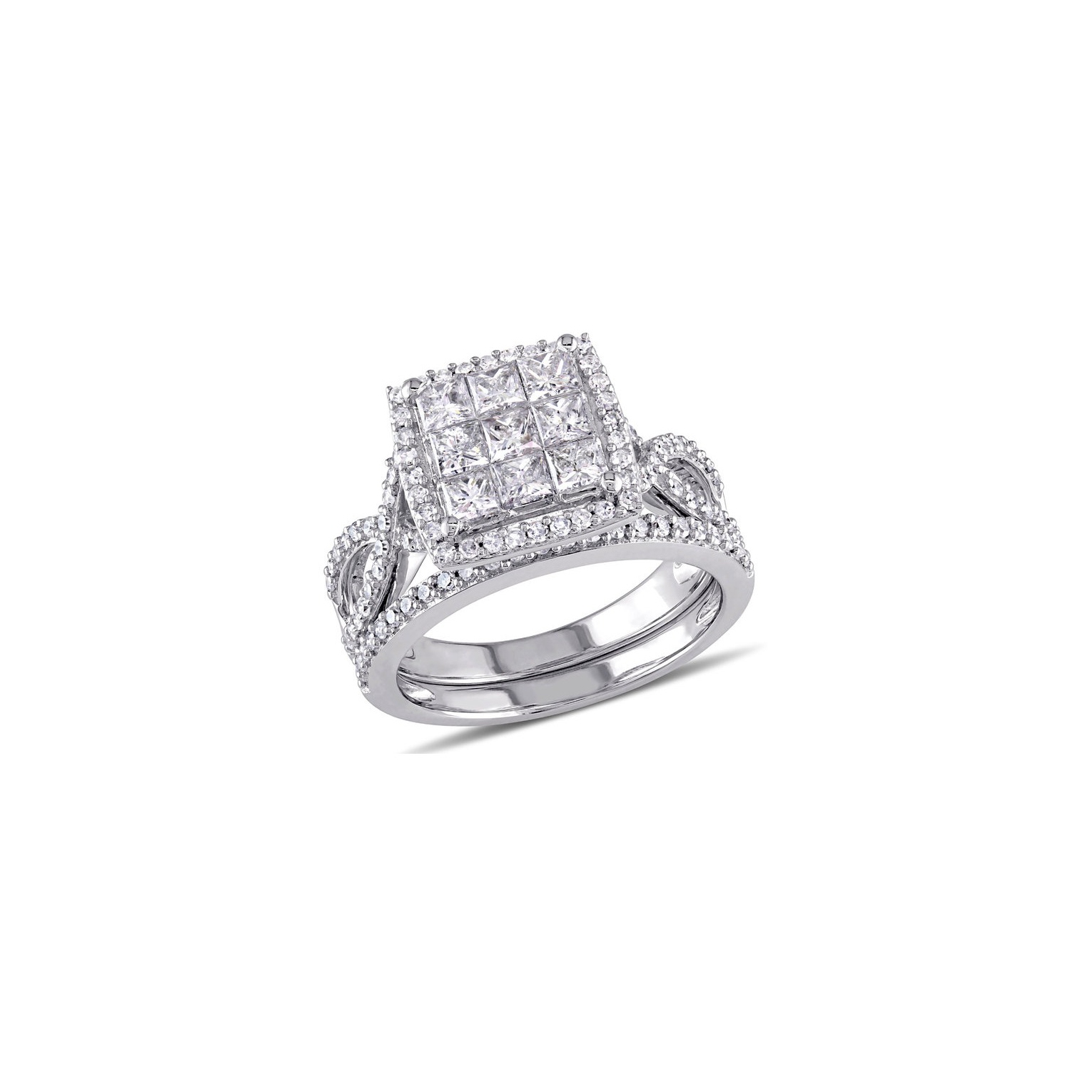 1.50 Carat Princess Cut Diamond Engagement Ring & Wedding Band Set 10K White Gold