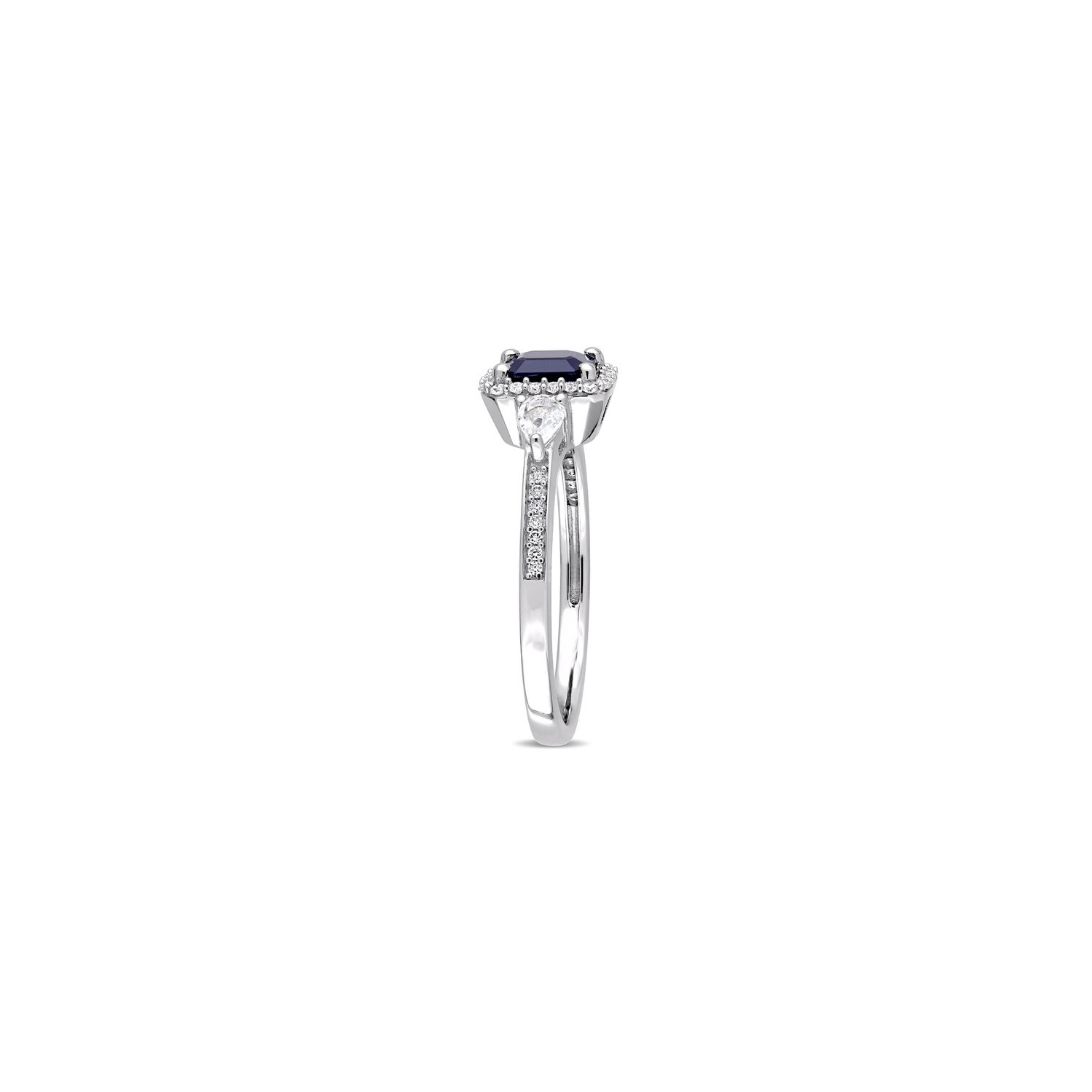 1.06 Carat Blue and White Sapphire Ring in 14K White Gold with Diamonds