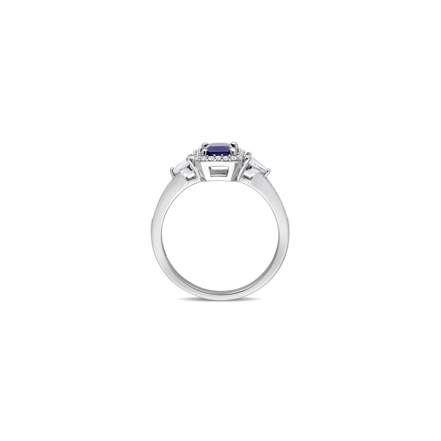 1.06 Carat Blue and White Sapphire Ring in 14K White Gold with Diamonds