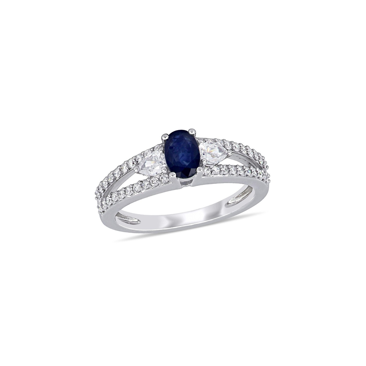 3/5 Carat Blue Sapphire & Diamond 1/2 Carat (ctw) Ring in 14K White Gold