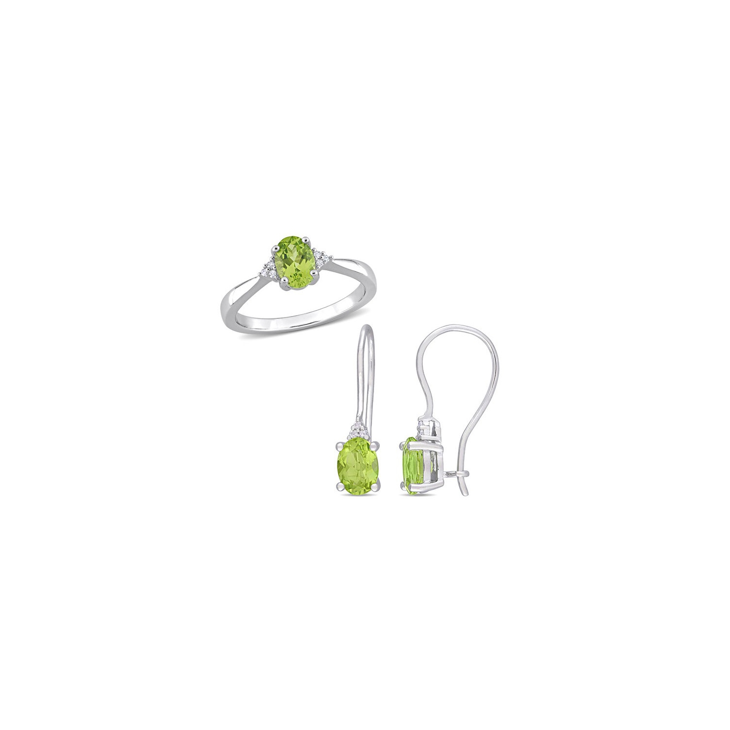 Bague et boucles d'oreilles en argent sterling avec péridot vert 4/5&nbsp;carat