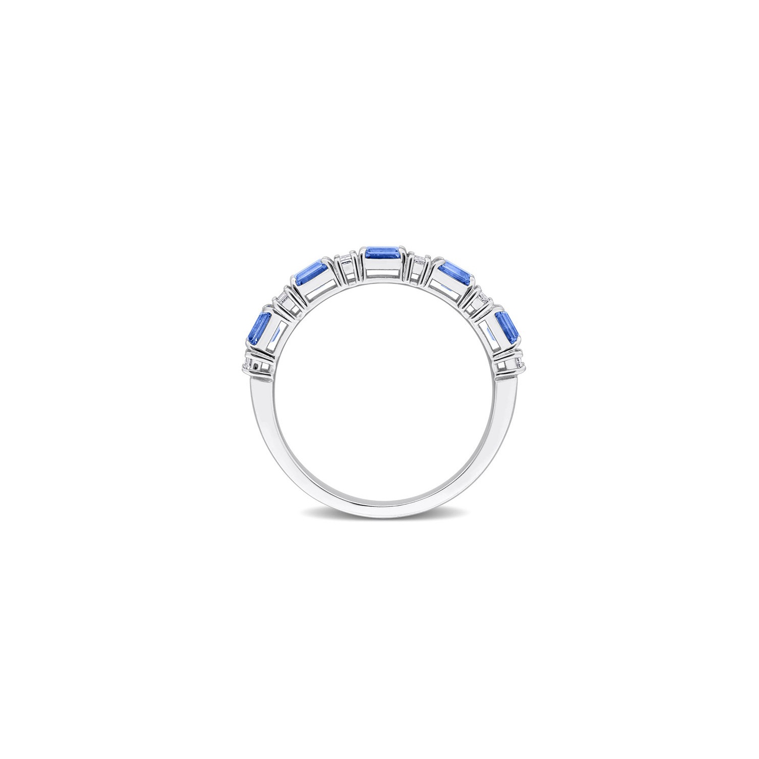 7/8 Carat Blue Sapphire Ring Band in 14K White Gold with Diamonds