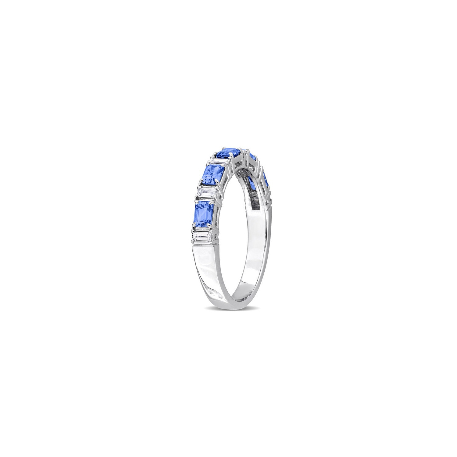 7/8 Carat Blue Sapphire Ring Band in 14K White Gold with Diamonds