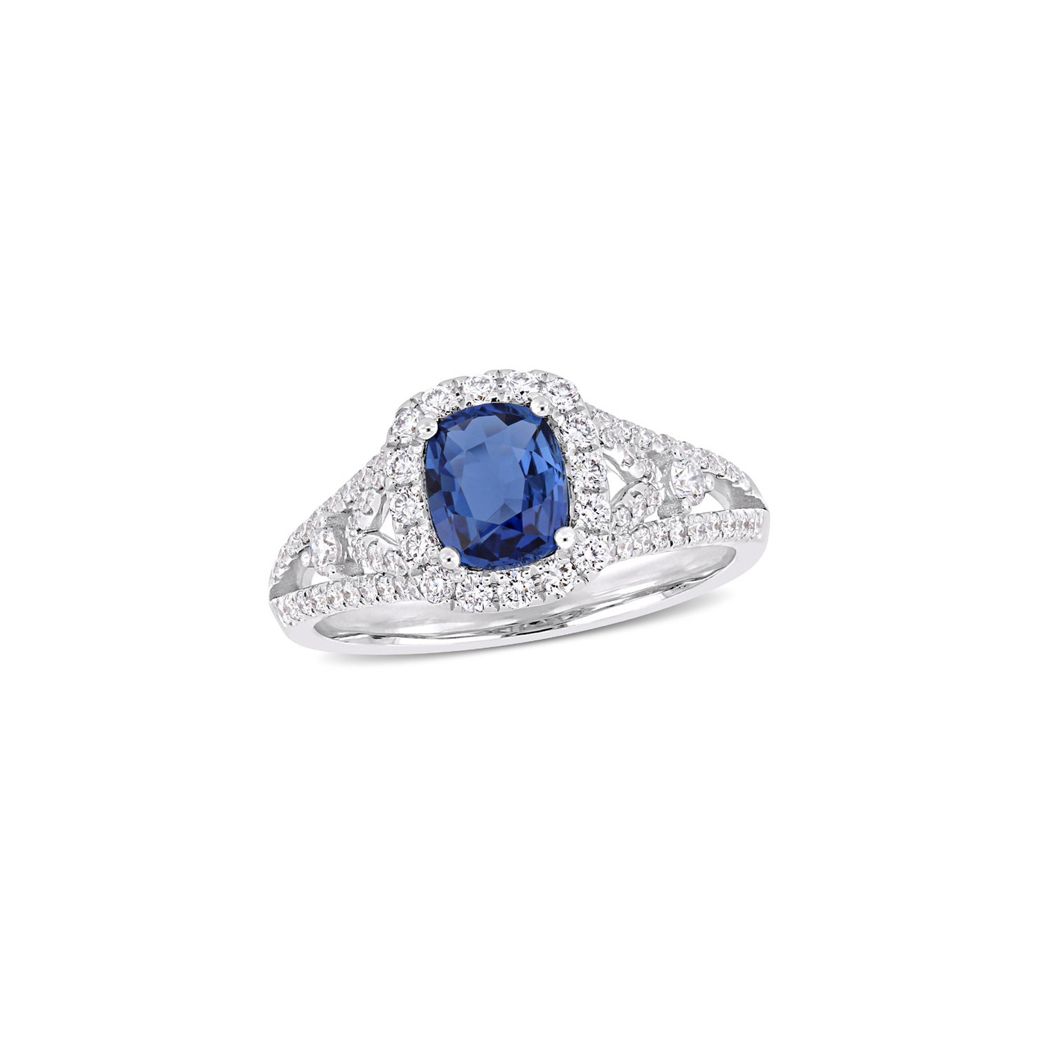 1.16 Carat Blue Sapphire Halo Engagement Ring with Diamonds 14K White Gold