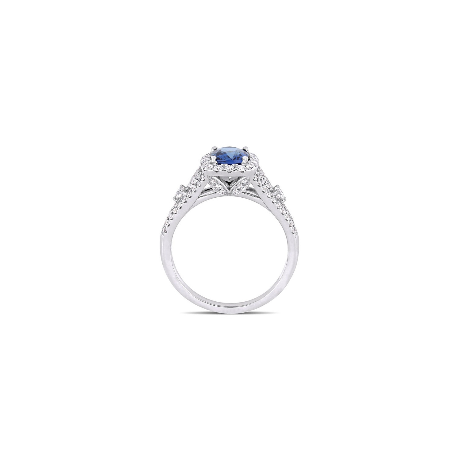 1.16 Carat Blue Sapphire Halo Engagement Ring with Diamonds 14K White Gold