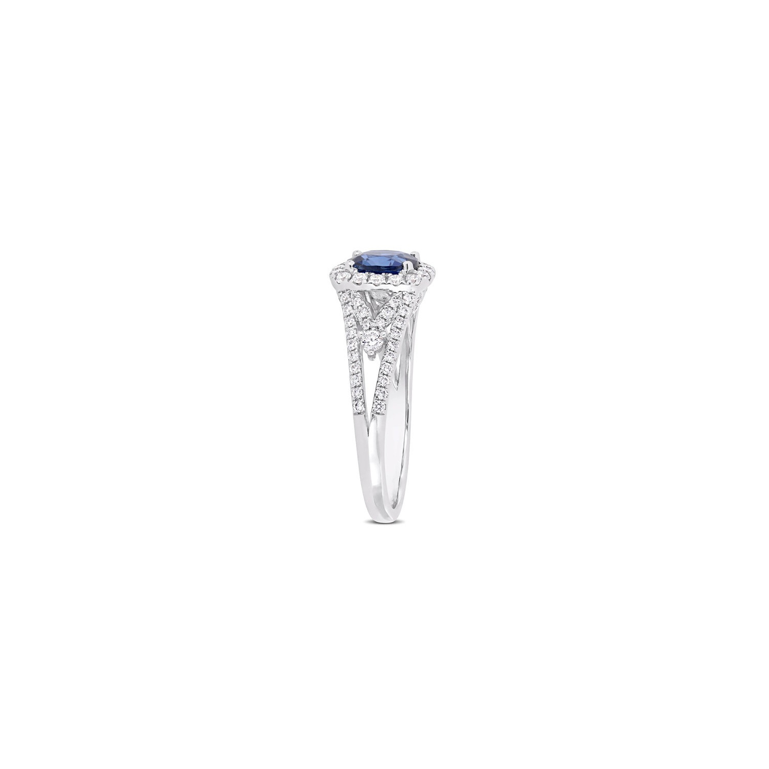1.16 Carat Blue Sapphire Halo Engagement Ring with Diamonds 14K White Gold