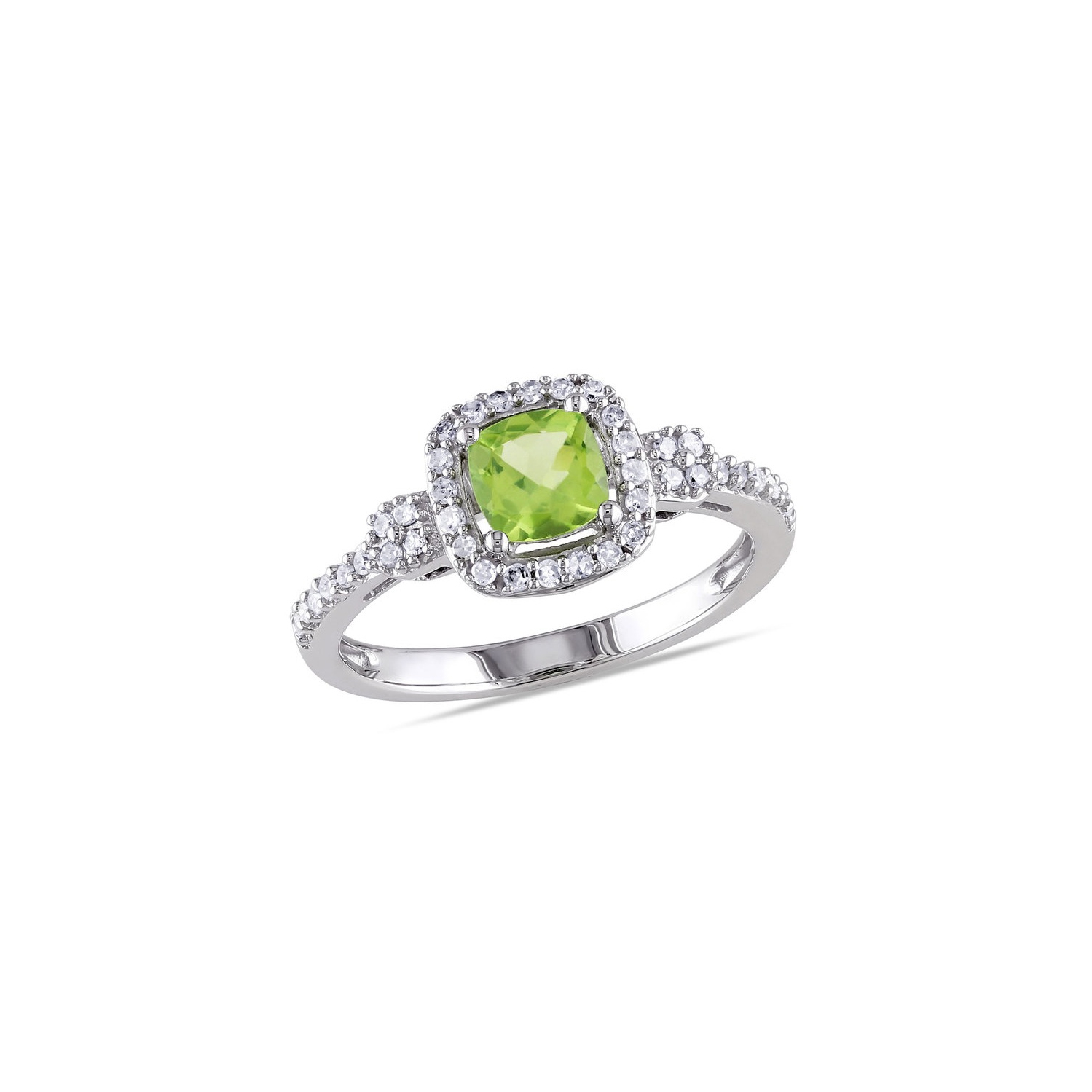 2/3 Carat Peridot Halo Ring in 10K White Gold with Diamonds