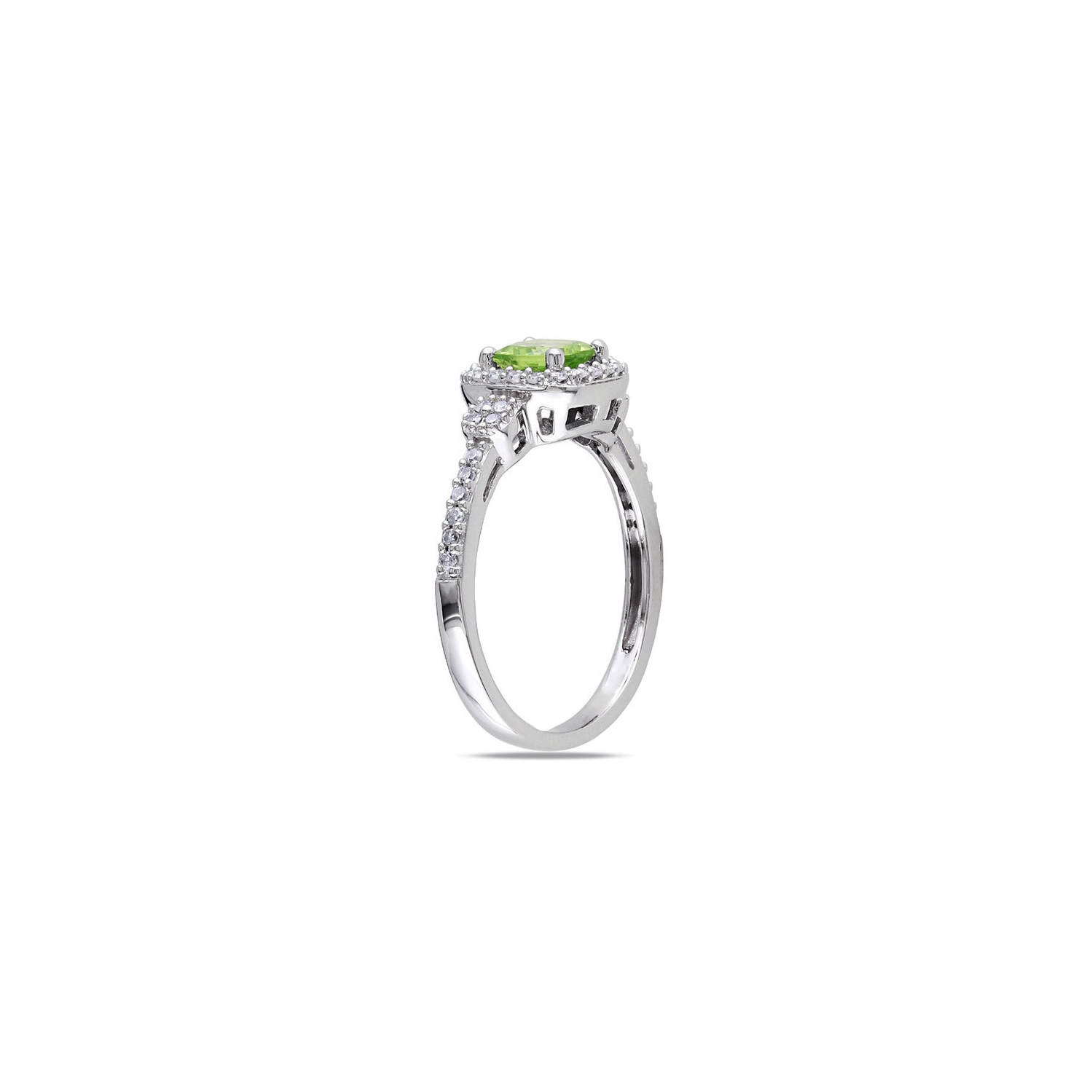 2/3 Carat Peridot Halo Ring in 10K White Gold with Diamonds