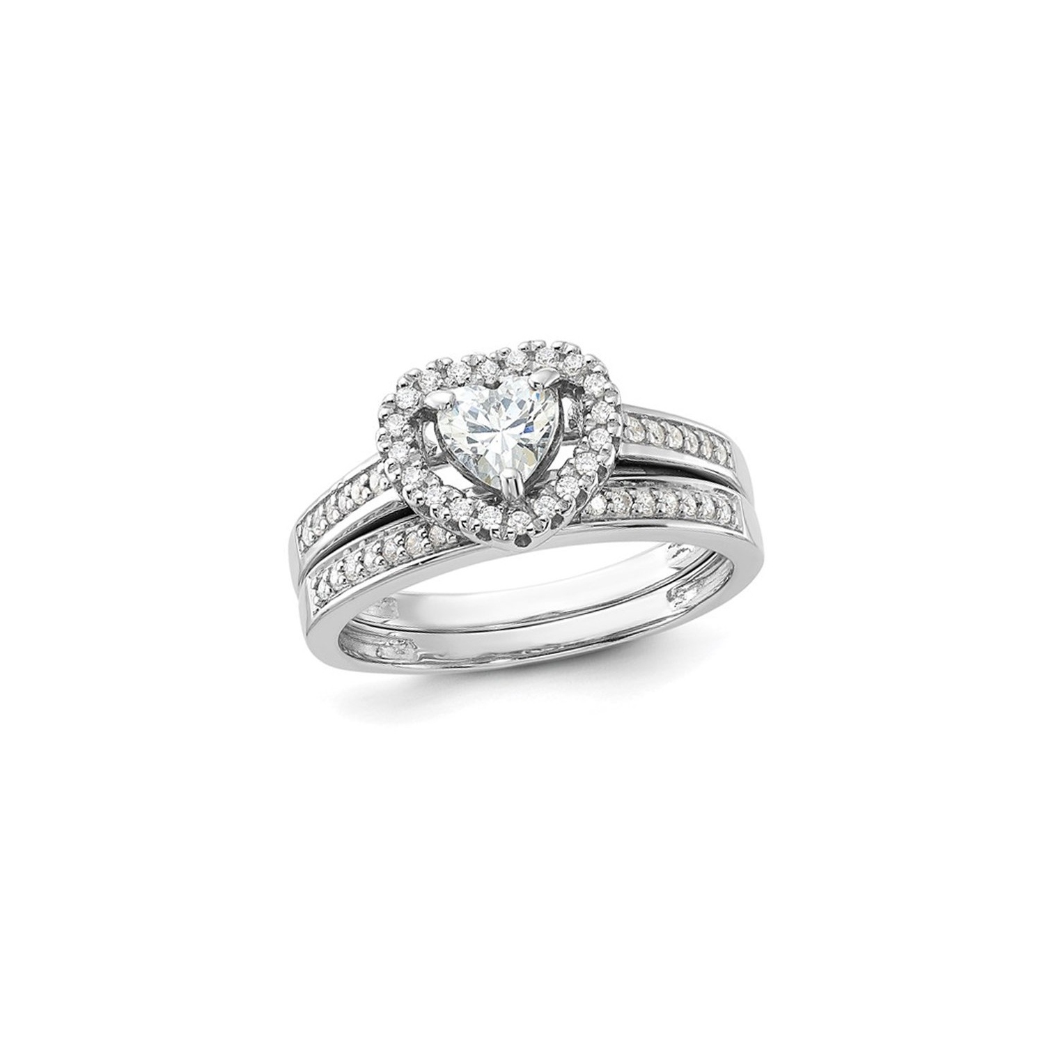 Ensemble bague mariage argent sterling avec coeur et zircon cubique (CZ)