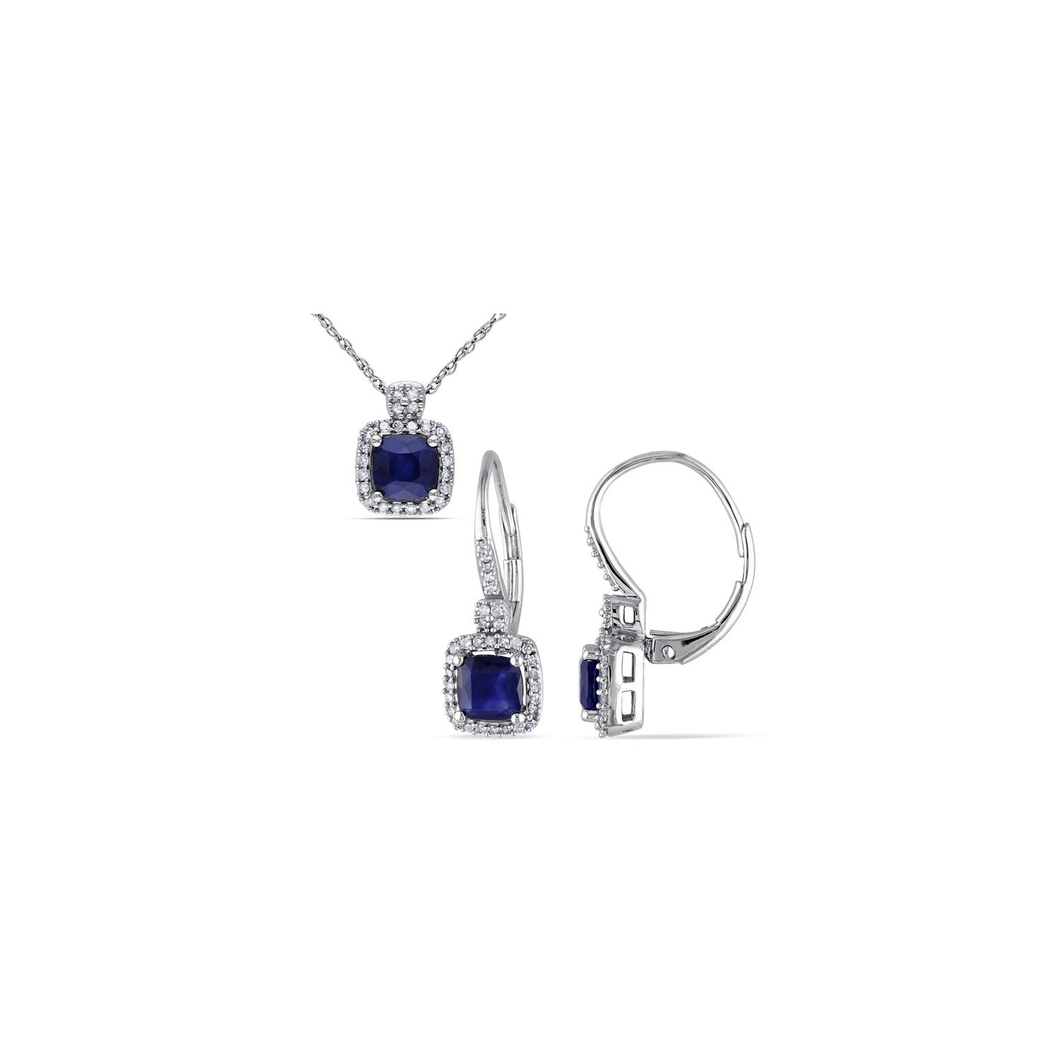 2.16 Carat Blue Sapphire Earrings and Pendant Necklace Set in 10K White Gold