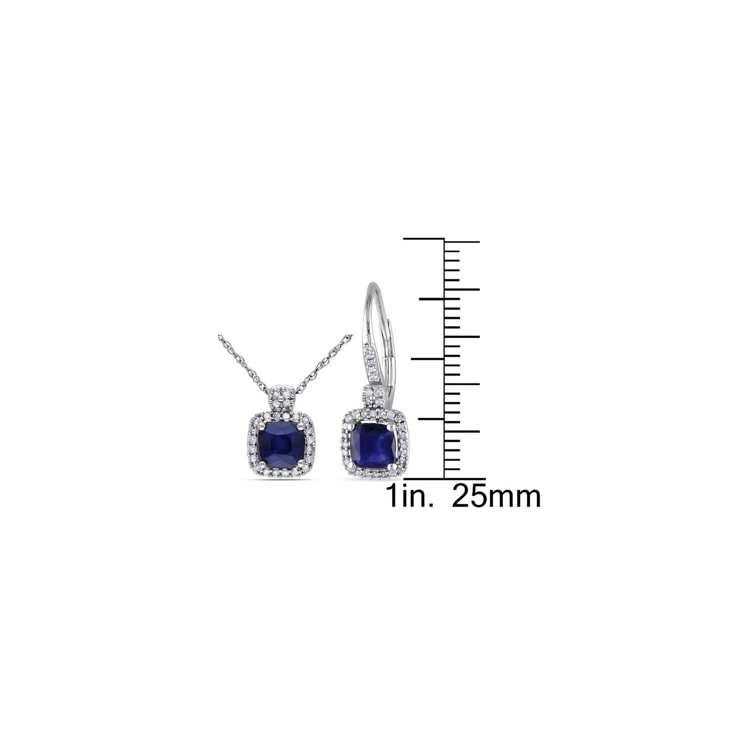 2.16 Carat Blue Sapphire Earrings and Pendant Necklace Set in 10K White Gold