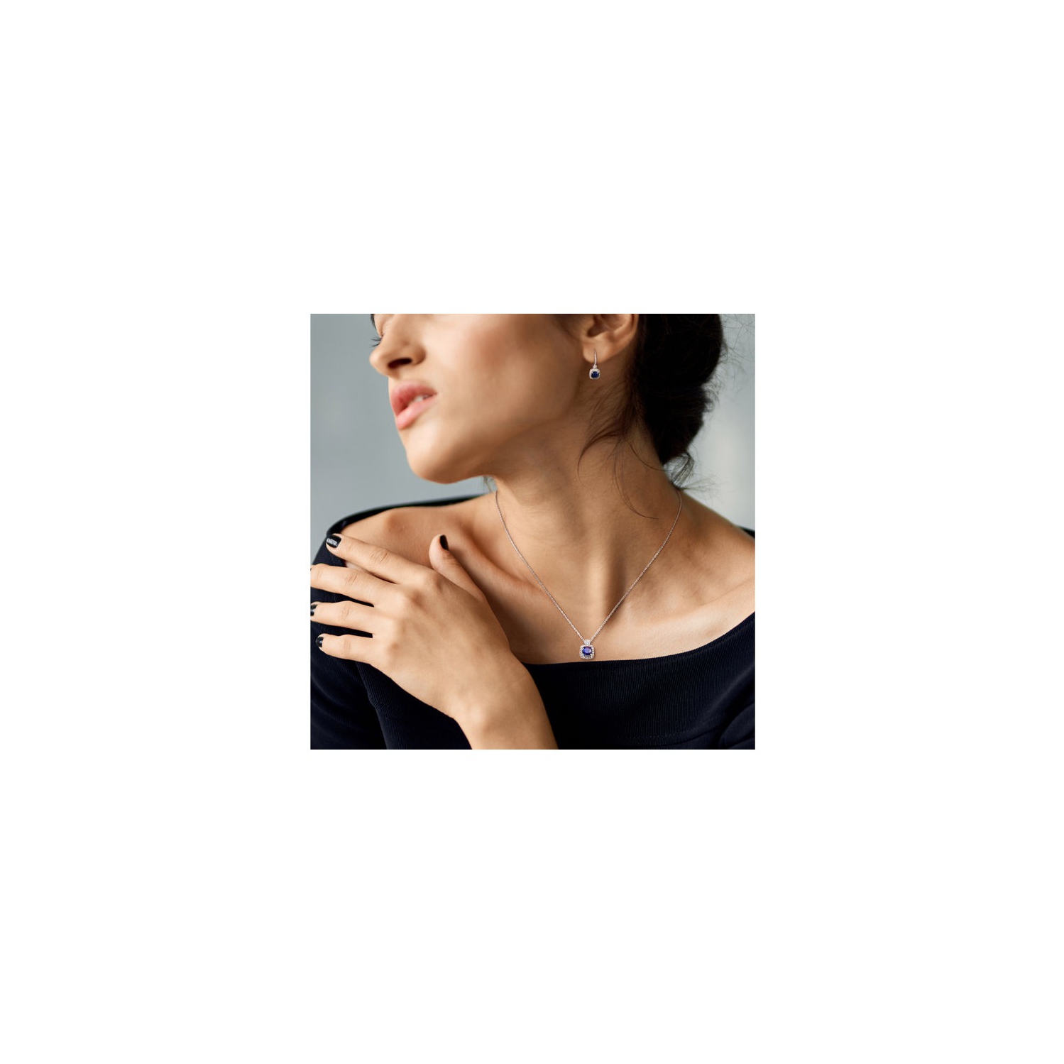 2.16 Carat Blue Sapphire Earrings and Pendant Necklace Set in 10K White Gold