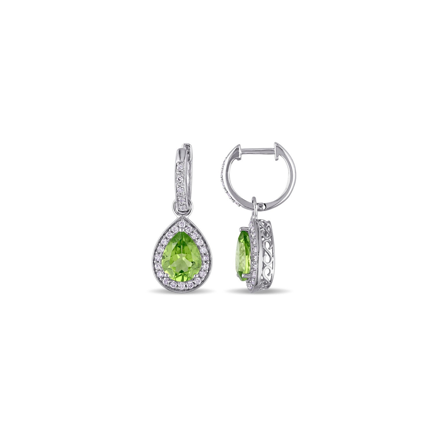 3.32 Carat Peridot Drop Earrings in 14K White Gold with Diamonds