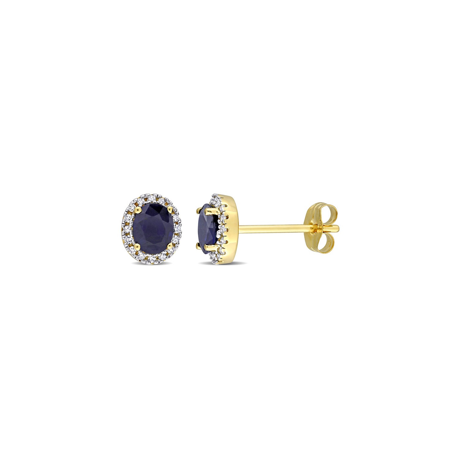 4/5 Carat Blue Sapphire Halo Stud Earrings in 14K Yellow Gold with Diamonds