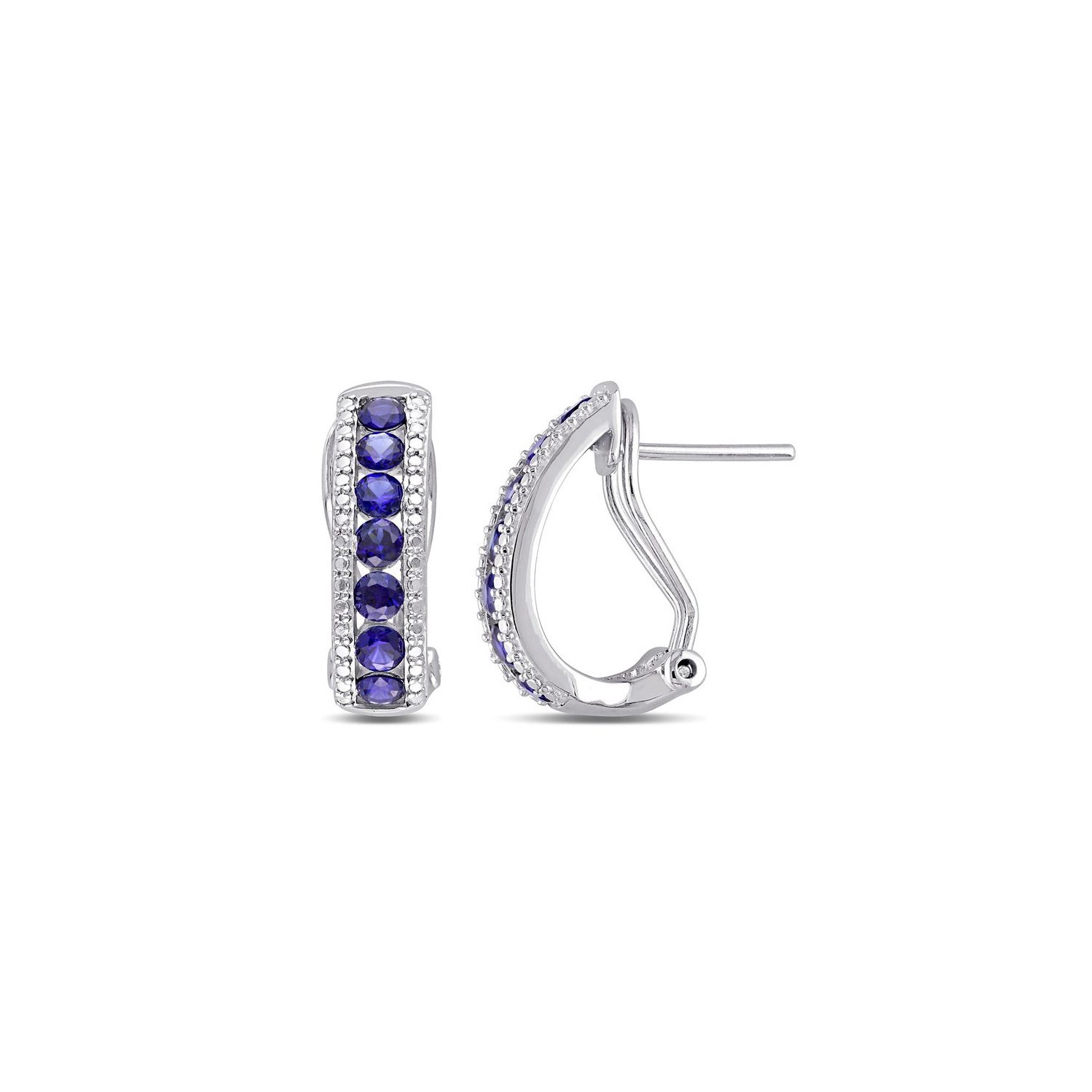 1.96 Carat Lab-Created Blue Sapphire Hoop Earrings in Sterling Silver