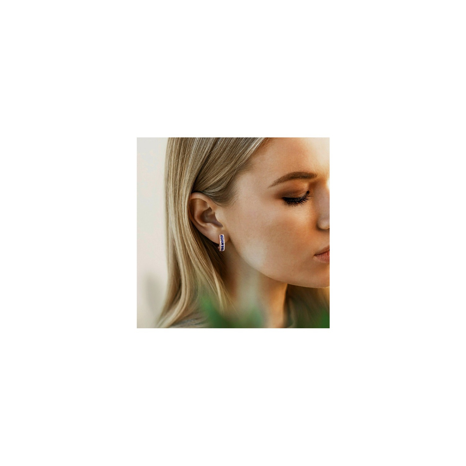 1.96 Carat Lab-Created Blue Sapphire Hoop Earrings in Sterling Silver